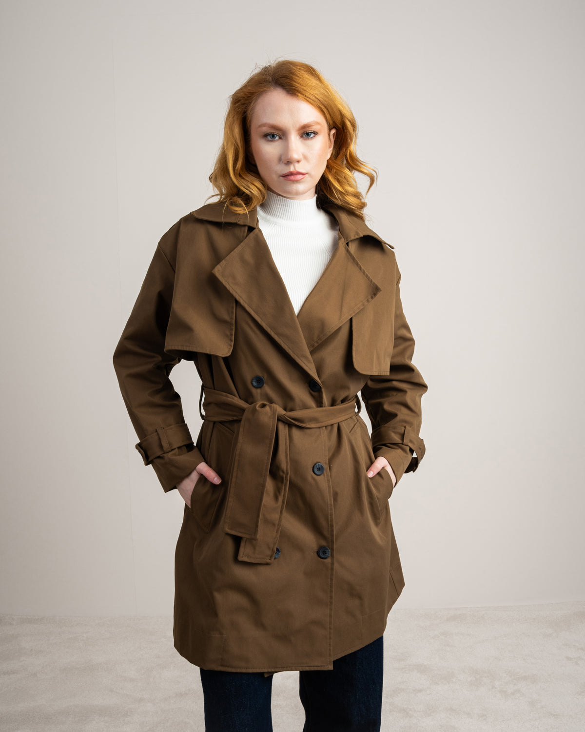 Long Gabardine Jacket - With Belt And Pockets