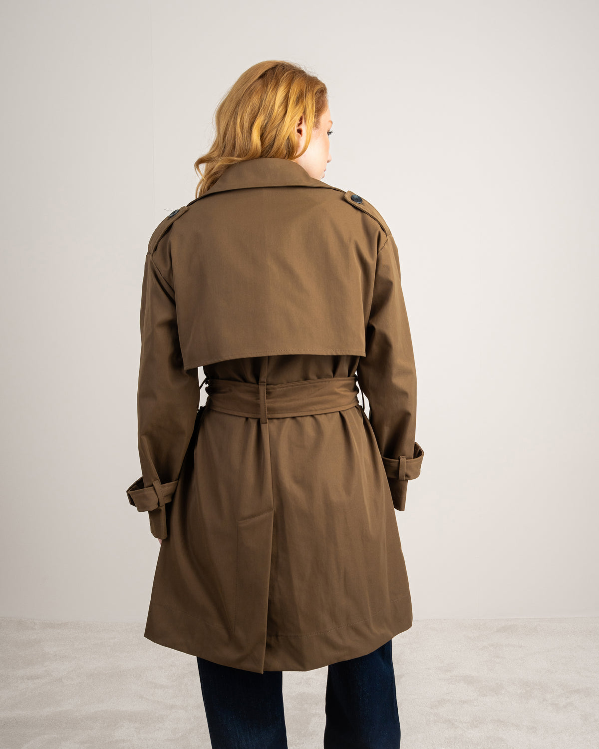 Long Gabardine Jacket - With Belt And Pockets