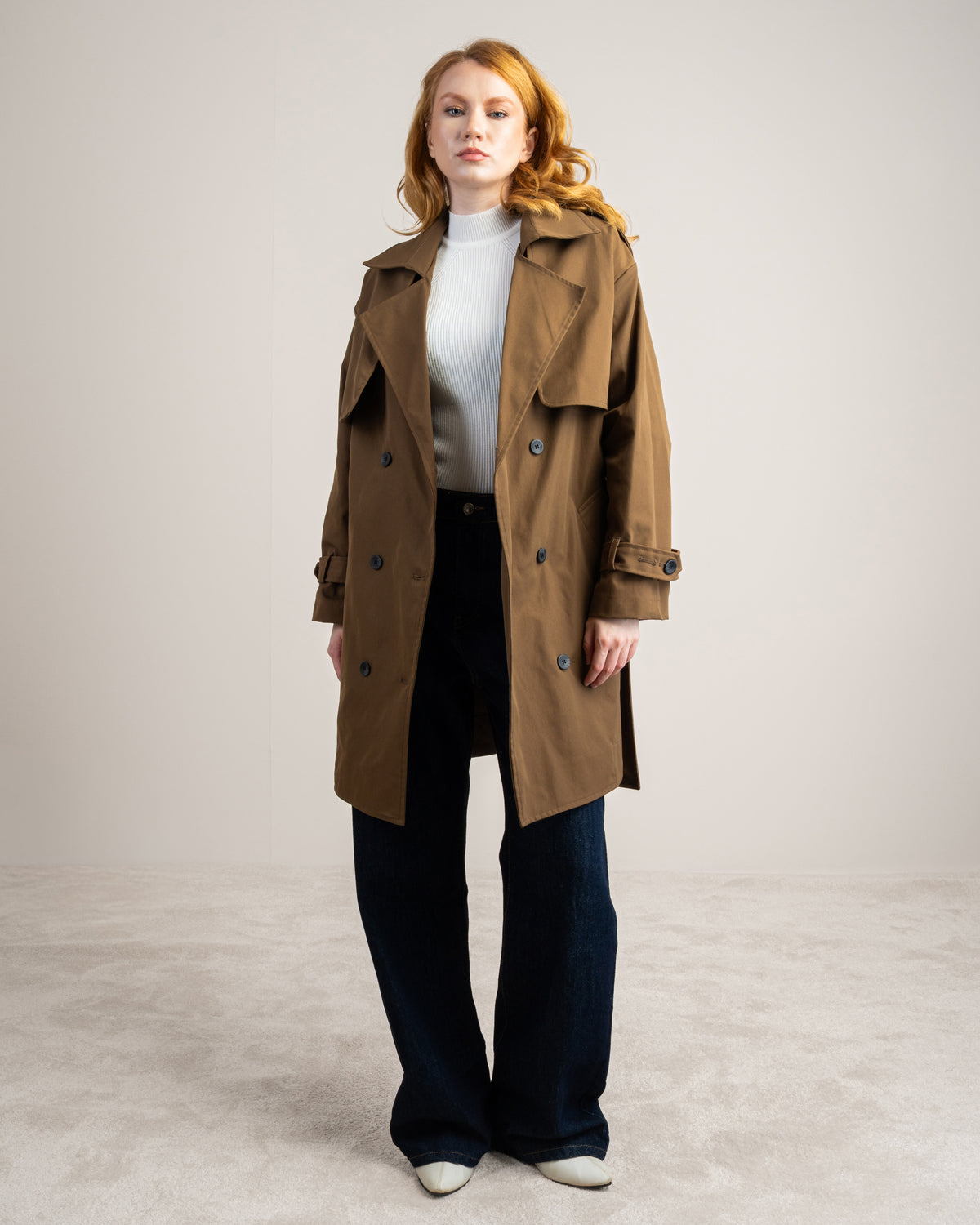 Long Gabardine Jacket - With Belt And Pockets