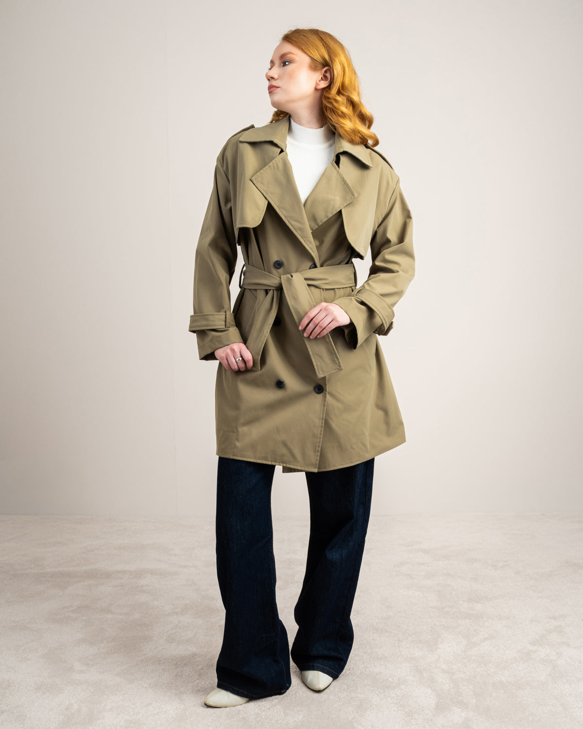 Long Gabardine Jacket - With Belt And Pockets