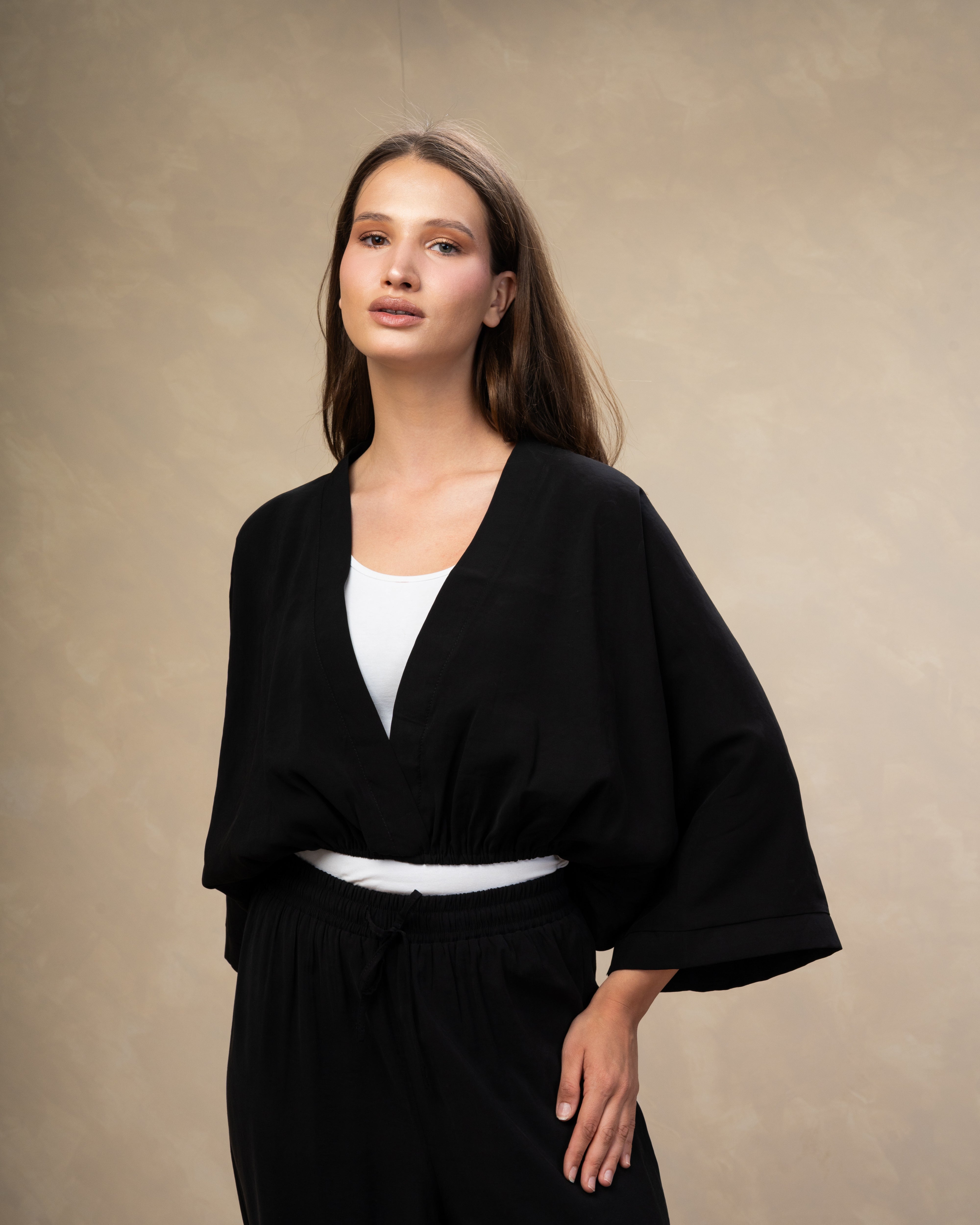 Short Plain Blouse - With Elastic Waist