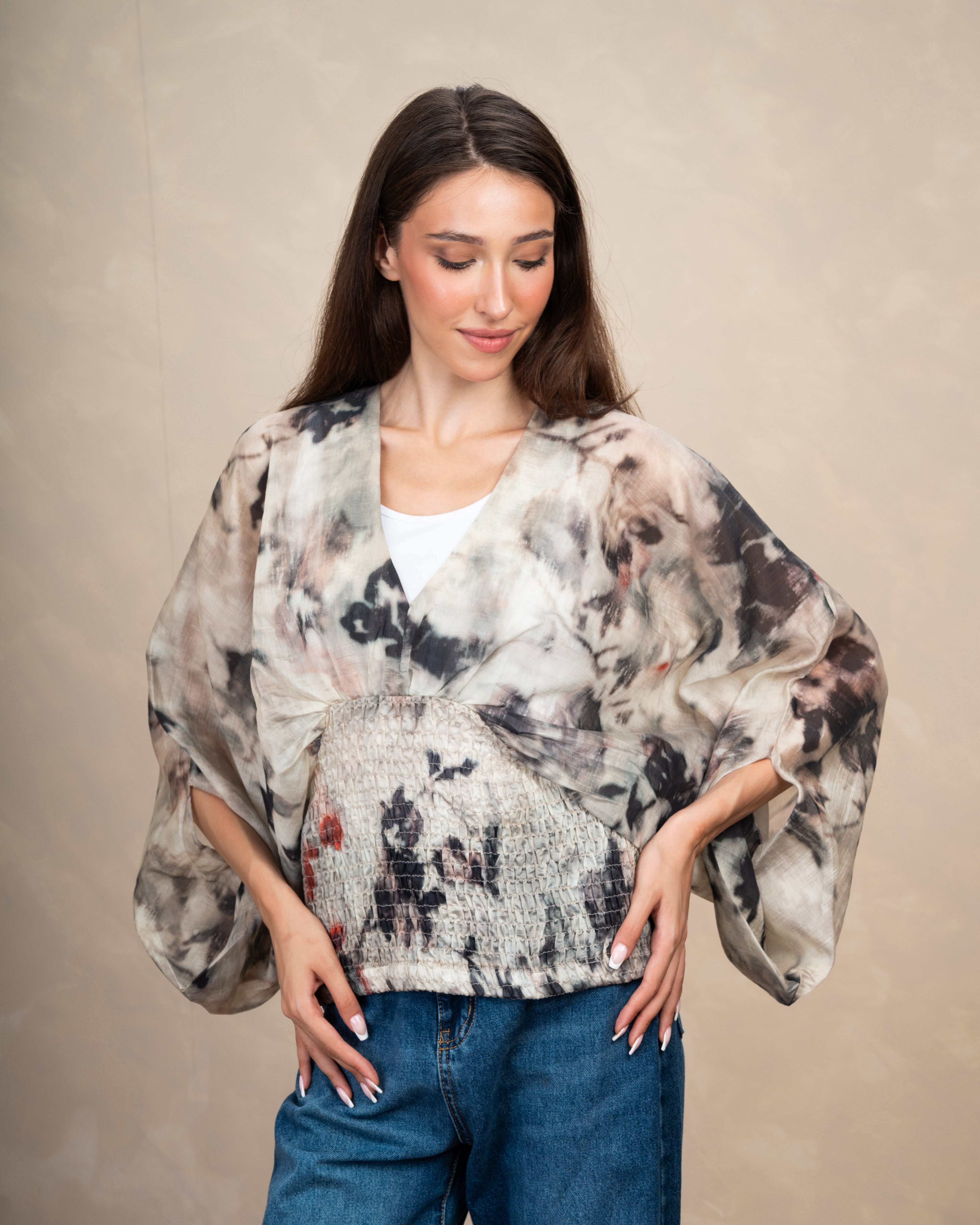 Floral Elastic Waist Blouse