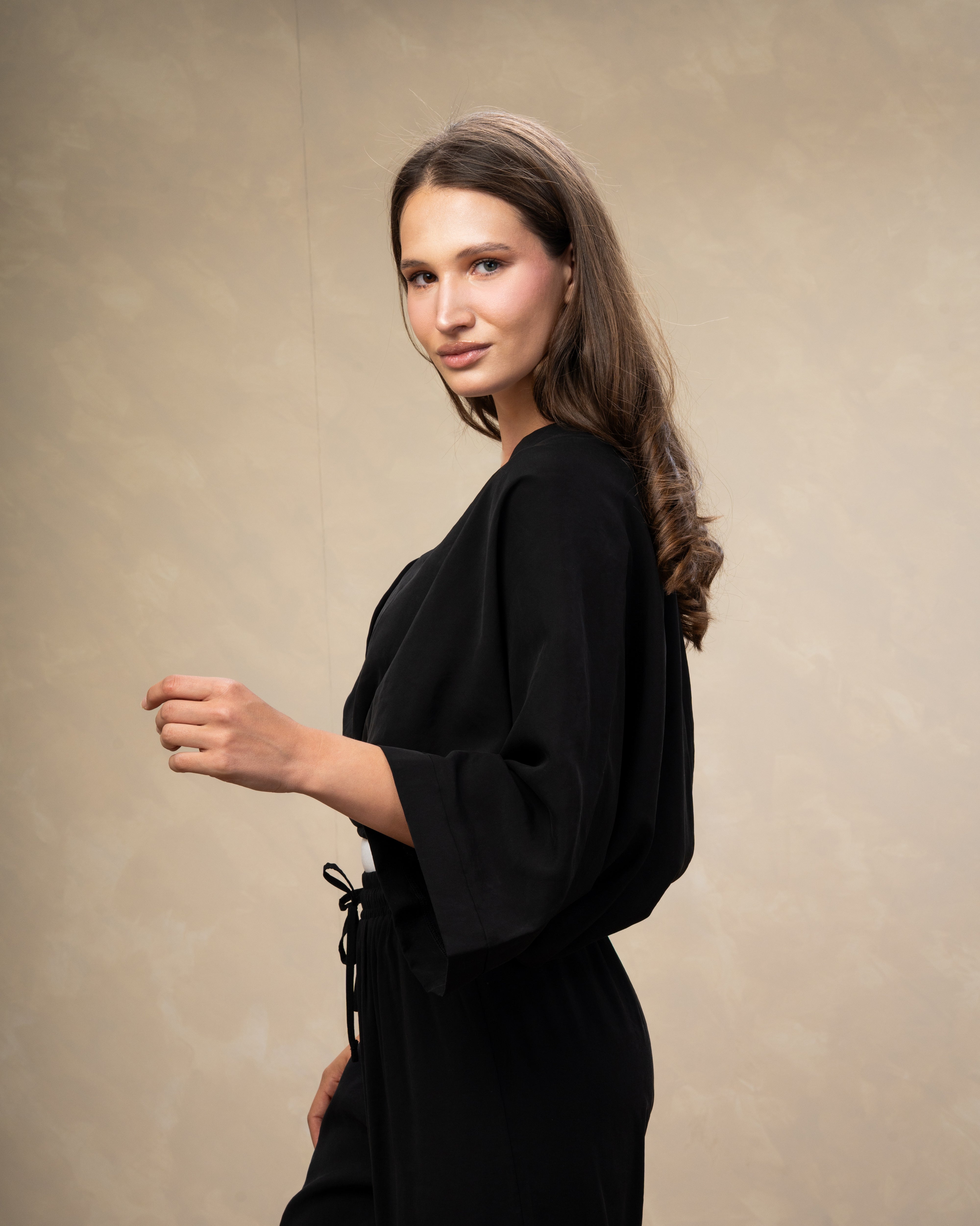 Short Plain Blouse - With Elastic Waist