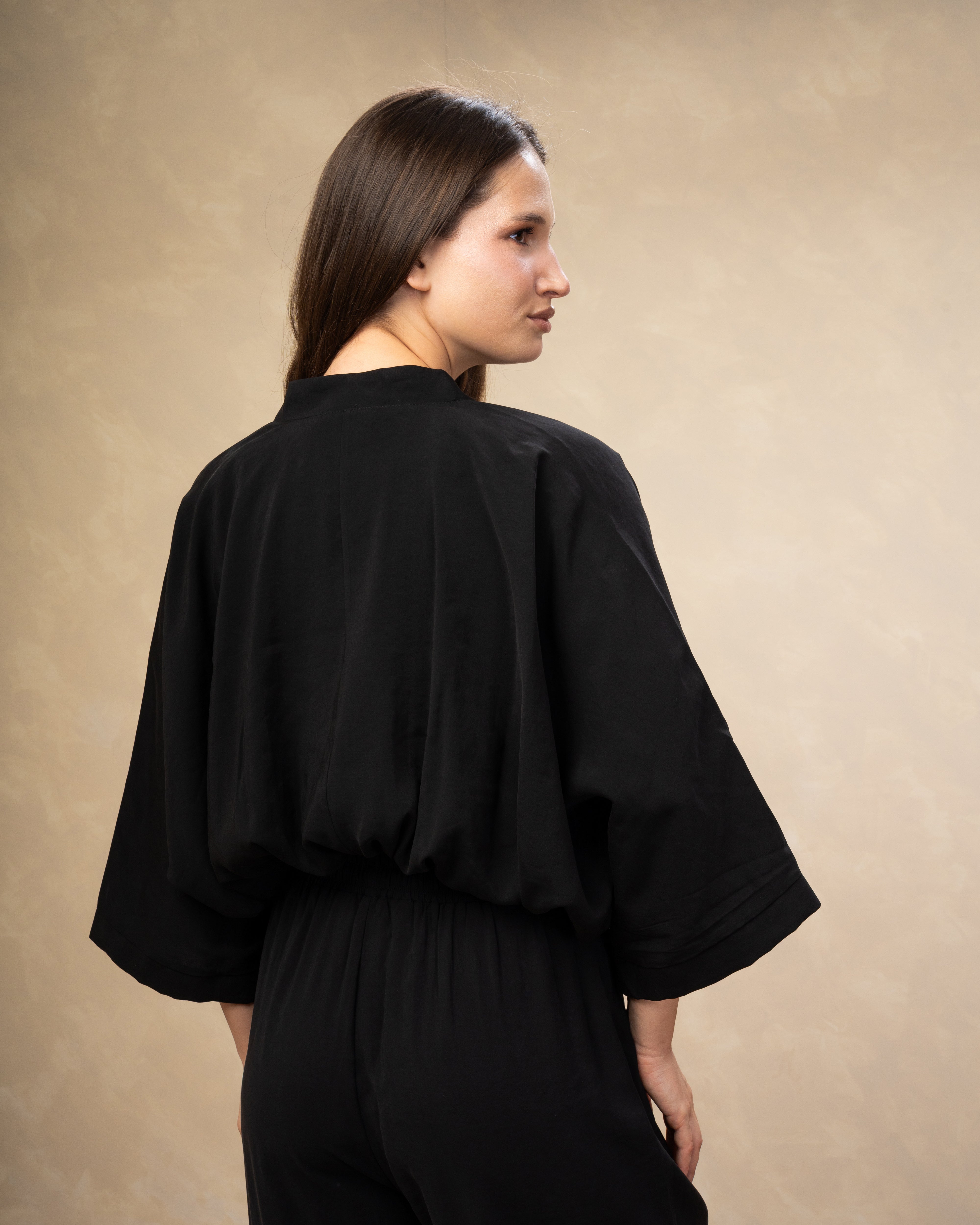 Short Plain Blouse - With Elastic Waist