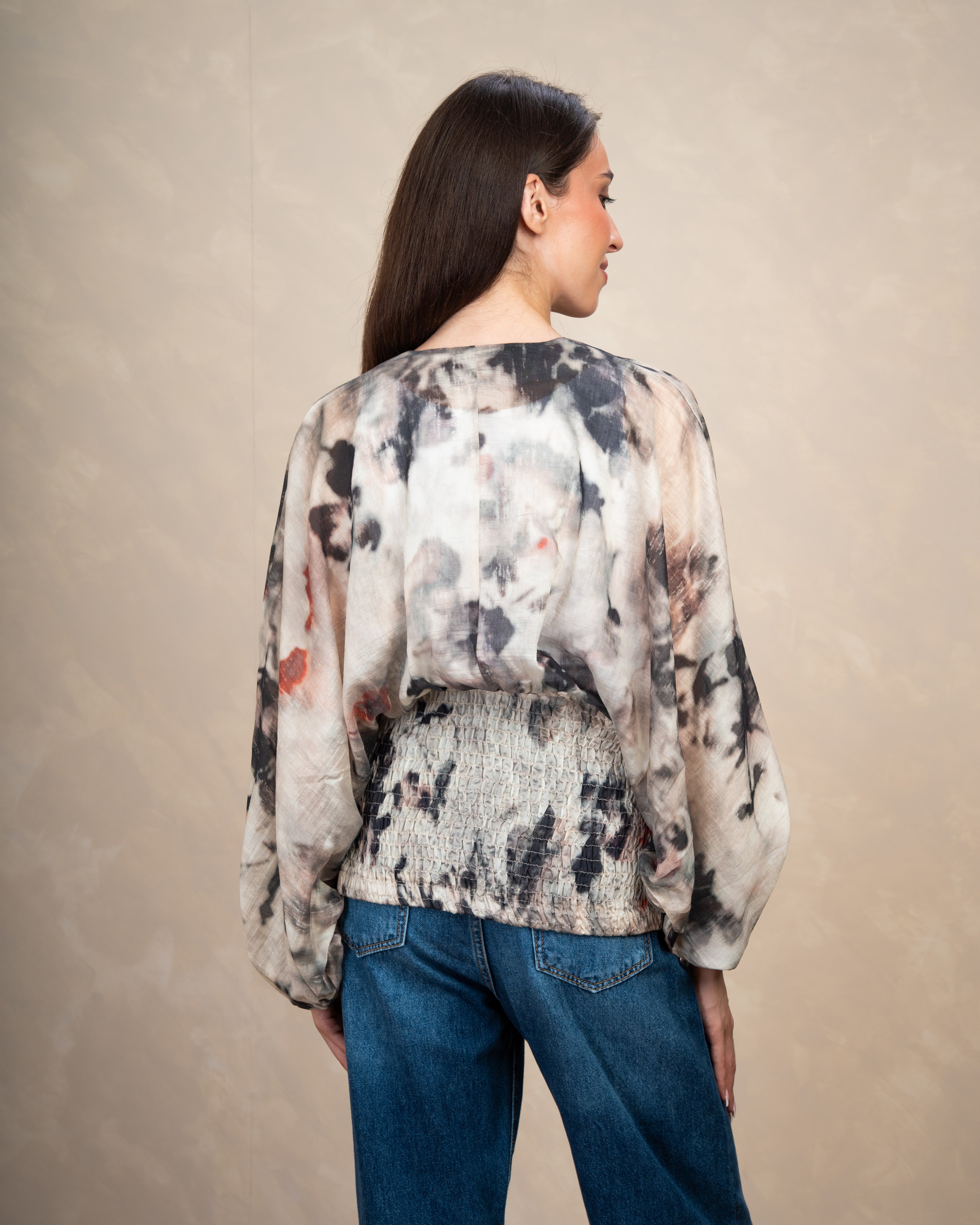 Floral Elastic Waist Blouse