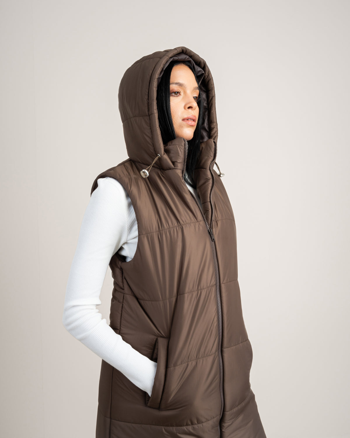 Quilted Hooded - Vest With Zipper