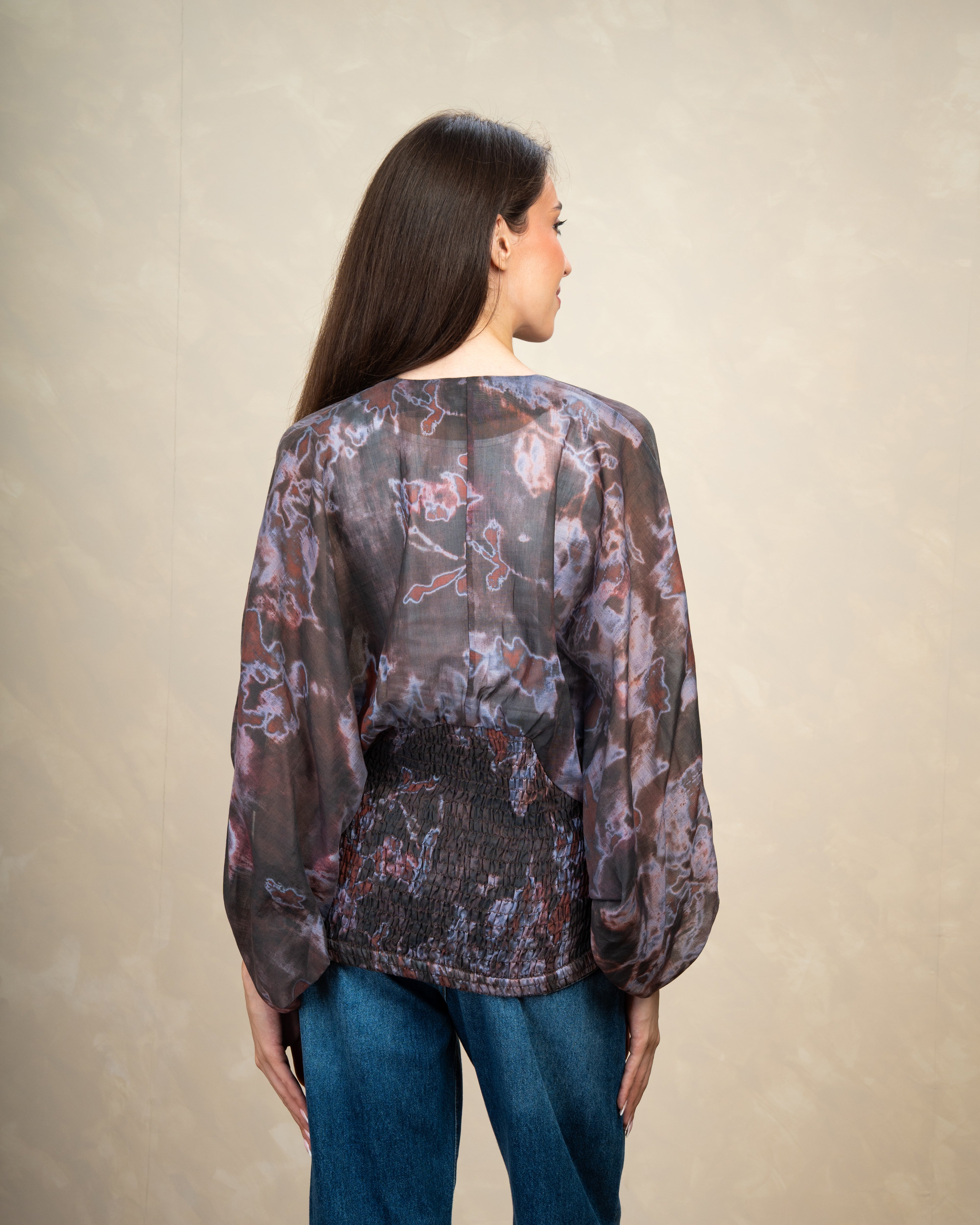 Floral Elastic Waist Blouse
