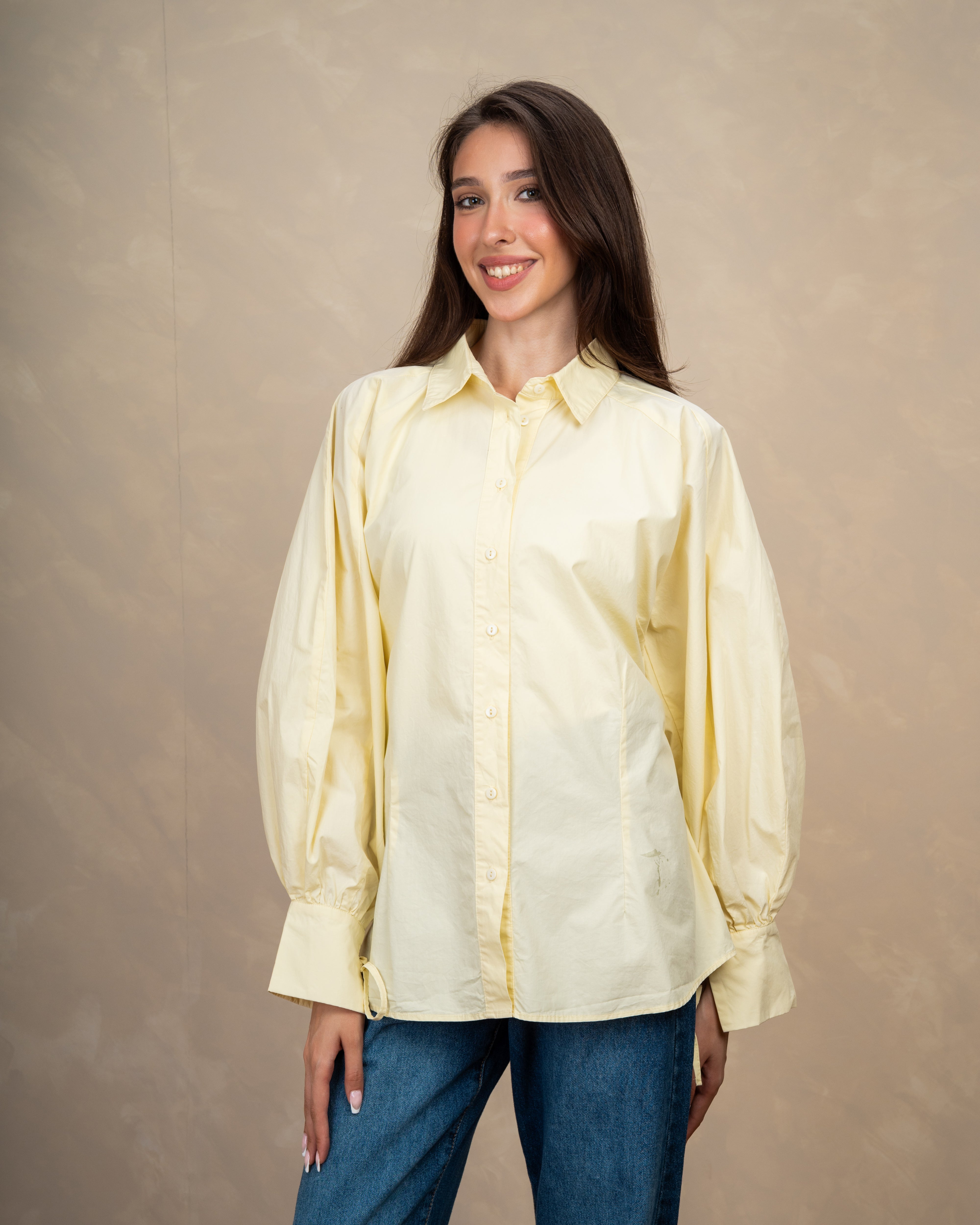 Plain Shirt With Waist Tie And Tie Cuffs