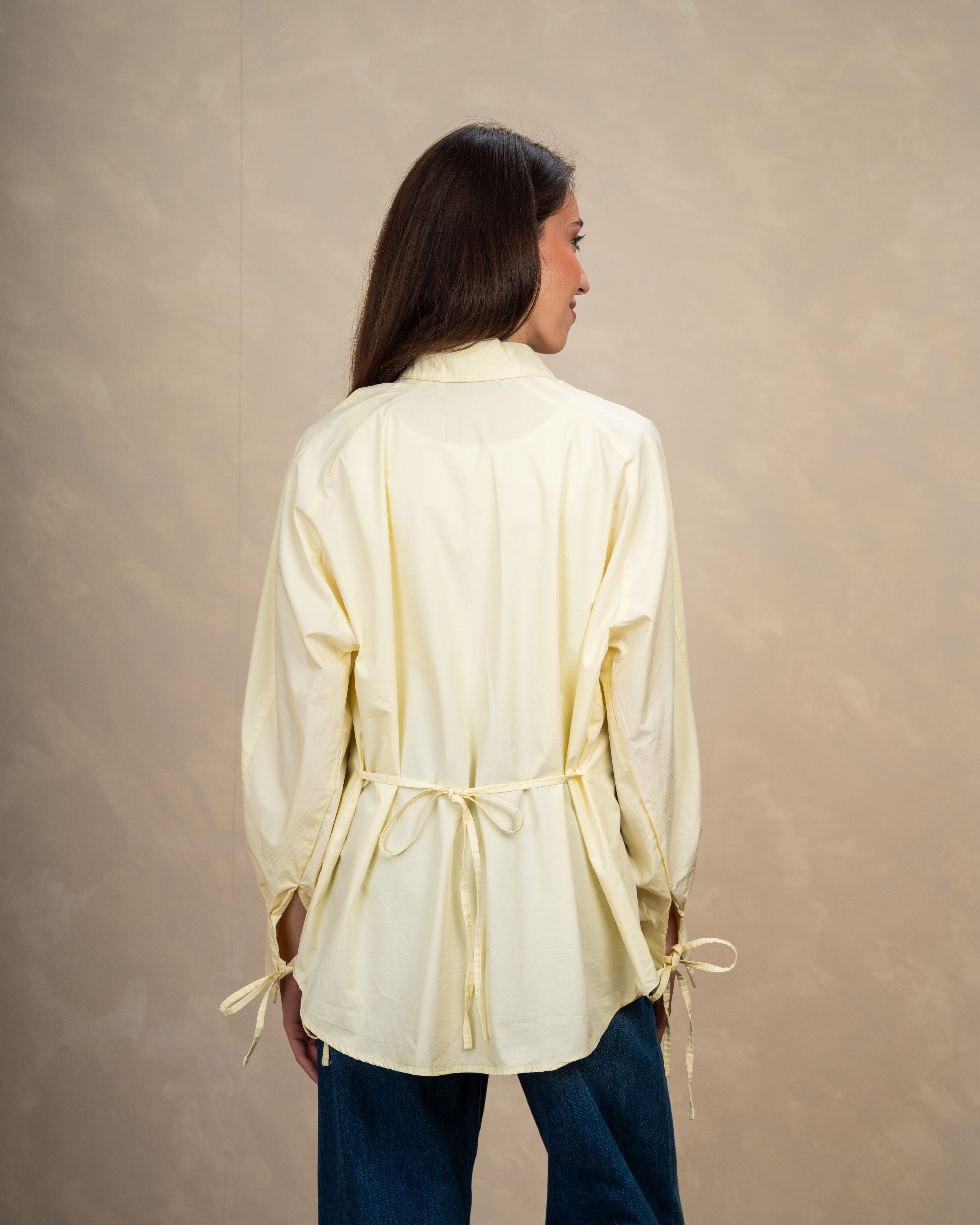 Plain Shirt With Waist Tie And Tie Cuffs