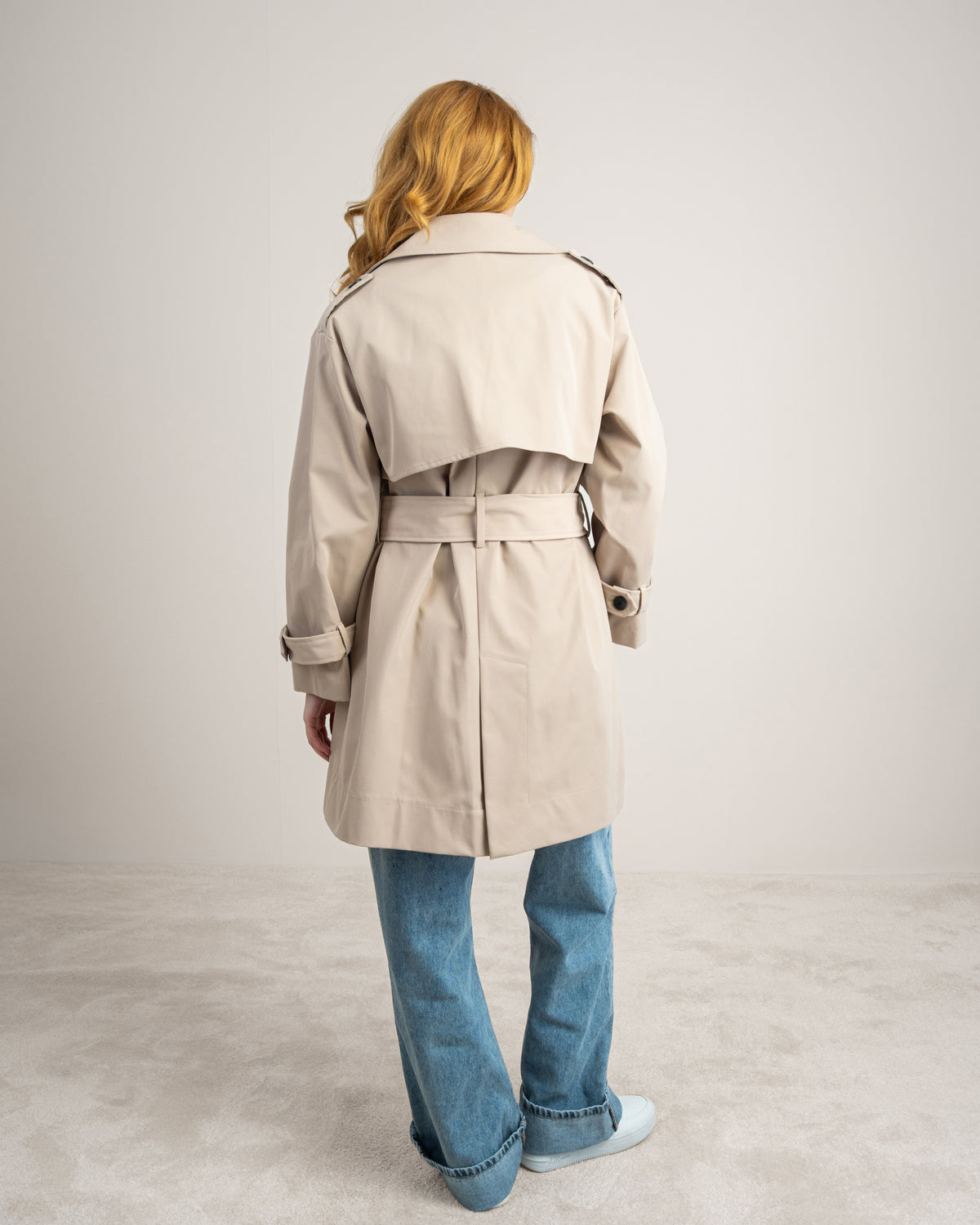 Long Gabardine Jacket - With Belt And Pockets