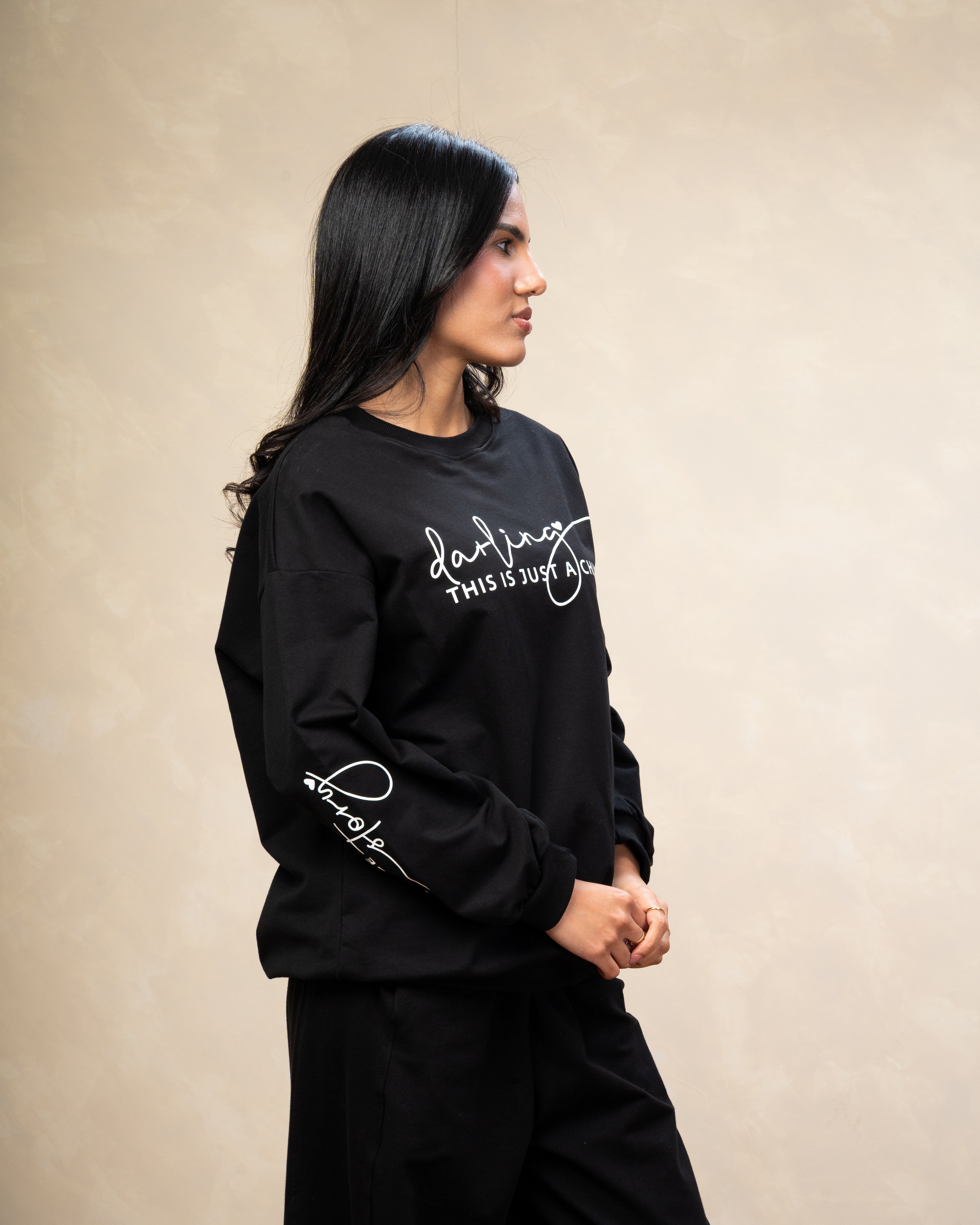 Text Print Sweatshirt  - With Sleeve Detail
