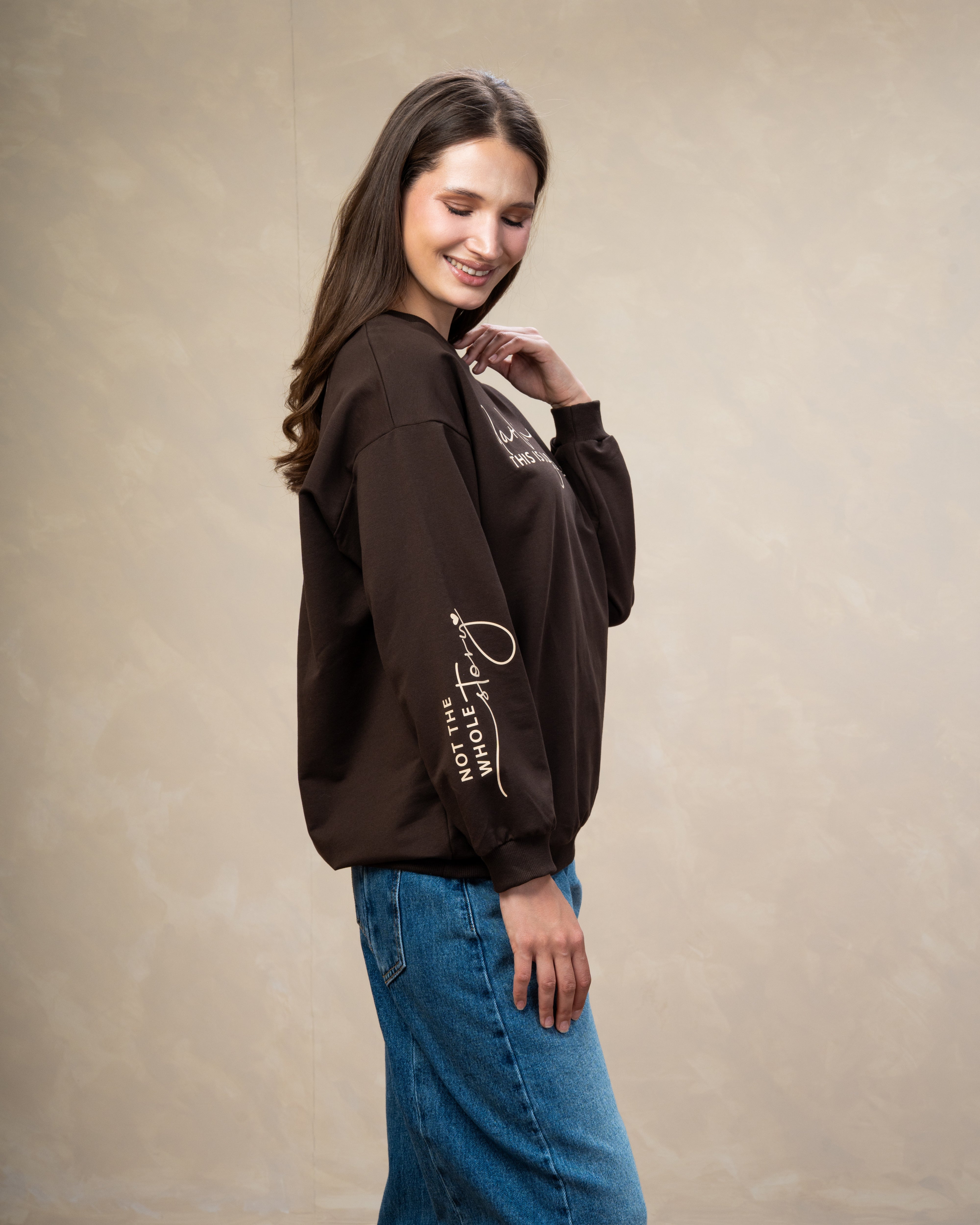 Text Print Sweatshirt  - With Sleeve Detail