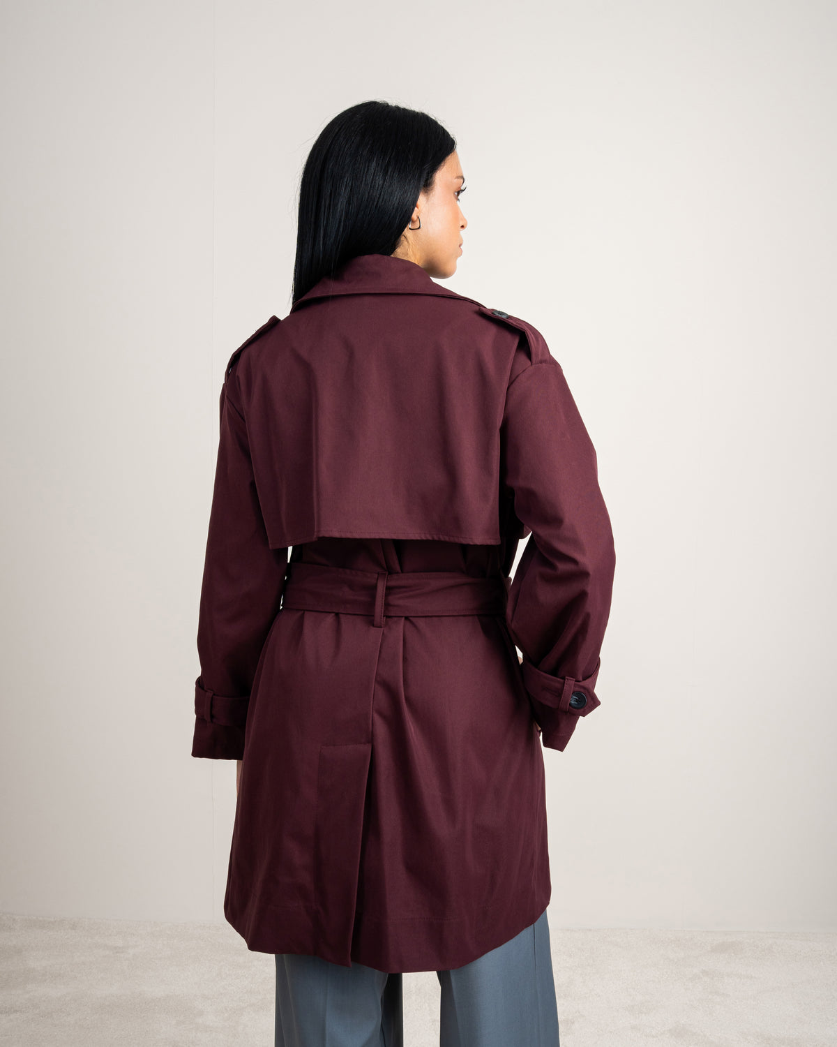 Long Gabardine Jacket - With Belt And Pockets