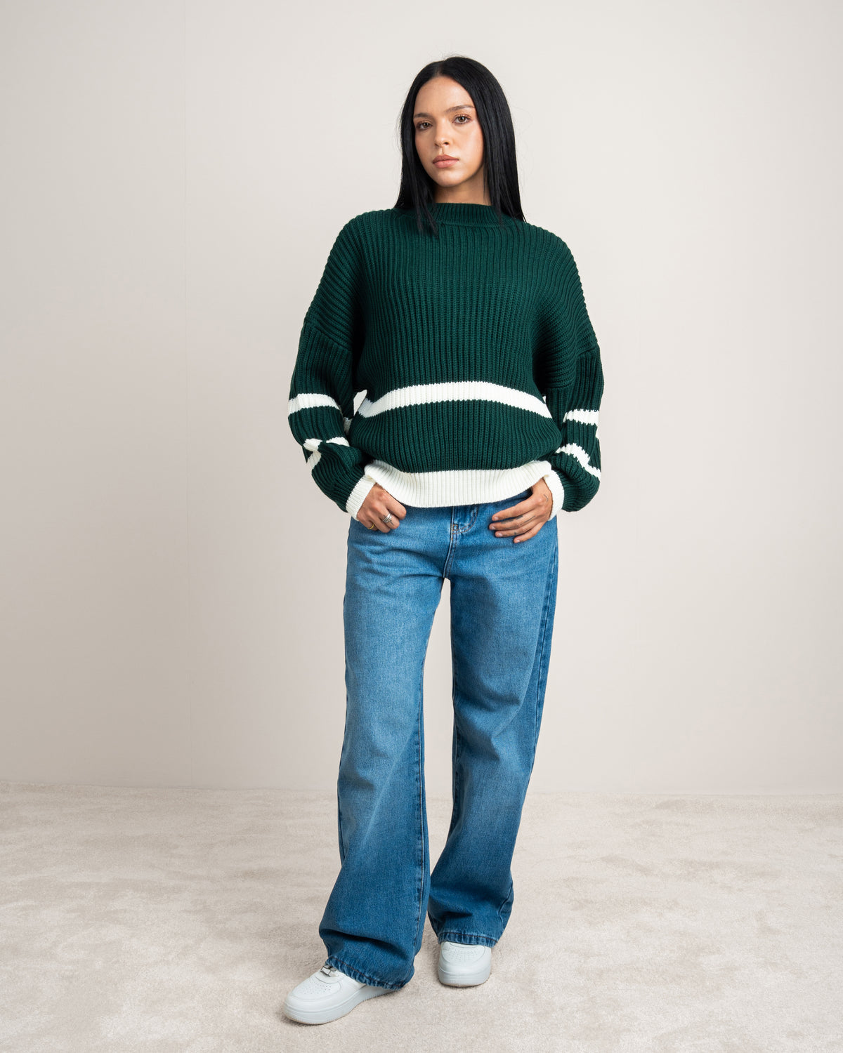 Knitwear Pullover With Contrast - Waist Stripe