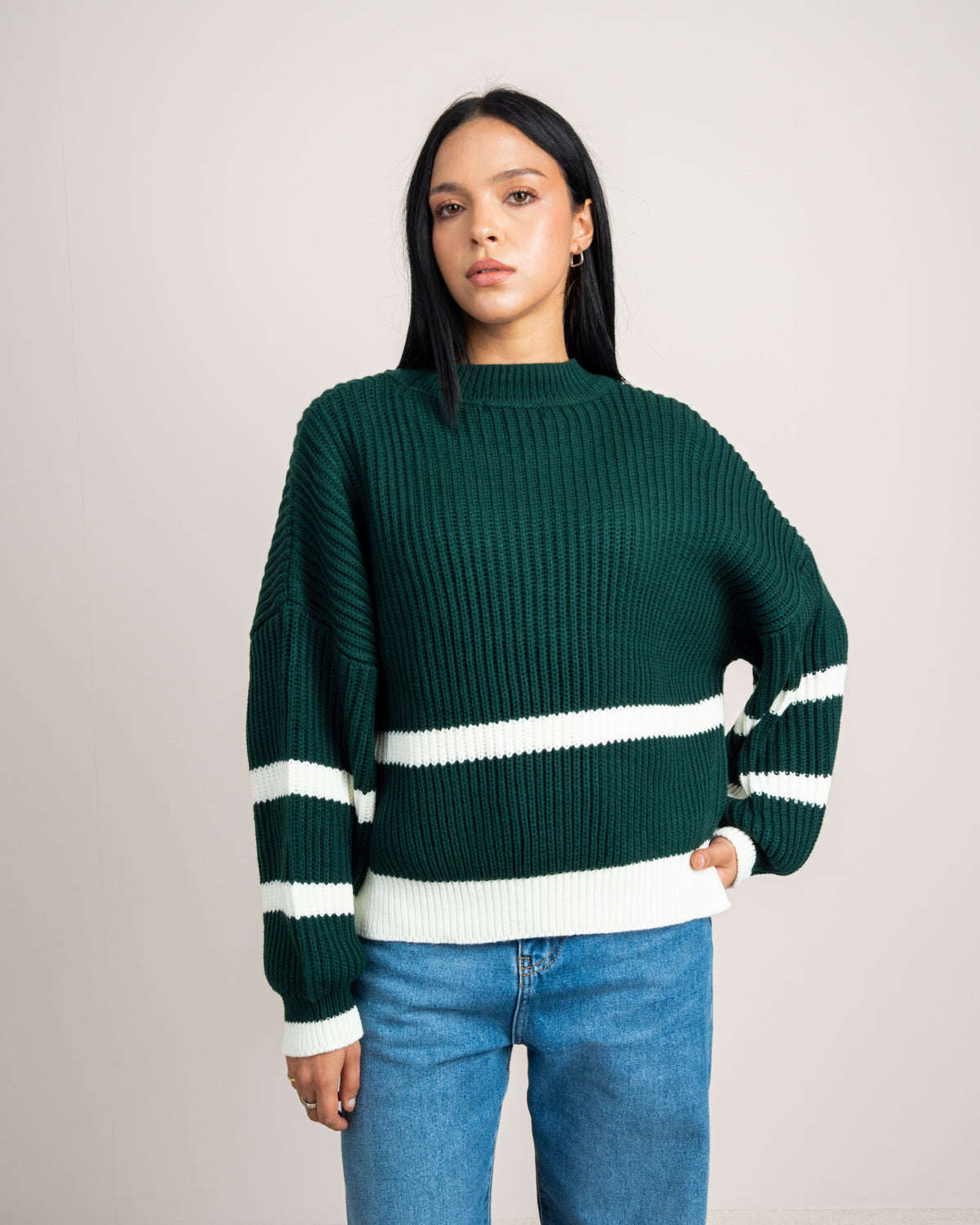 Knitwear Pullover With Contrast - Waist Stripe