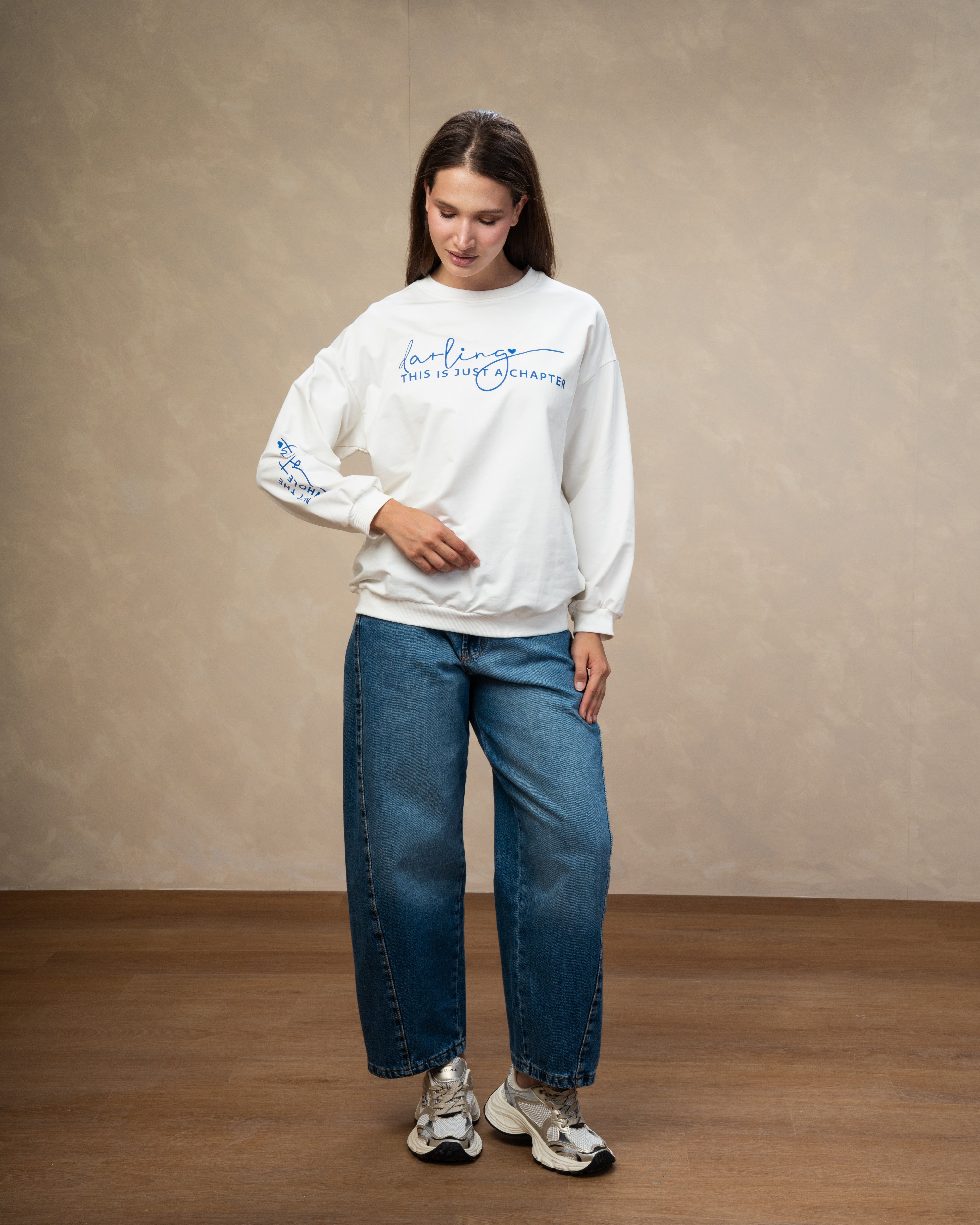 Text Print Sweatshirt  - With Sleeve Detail