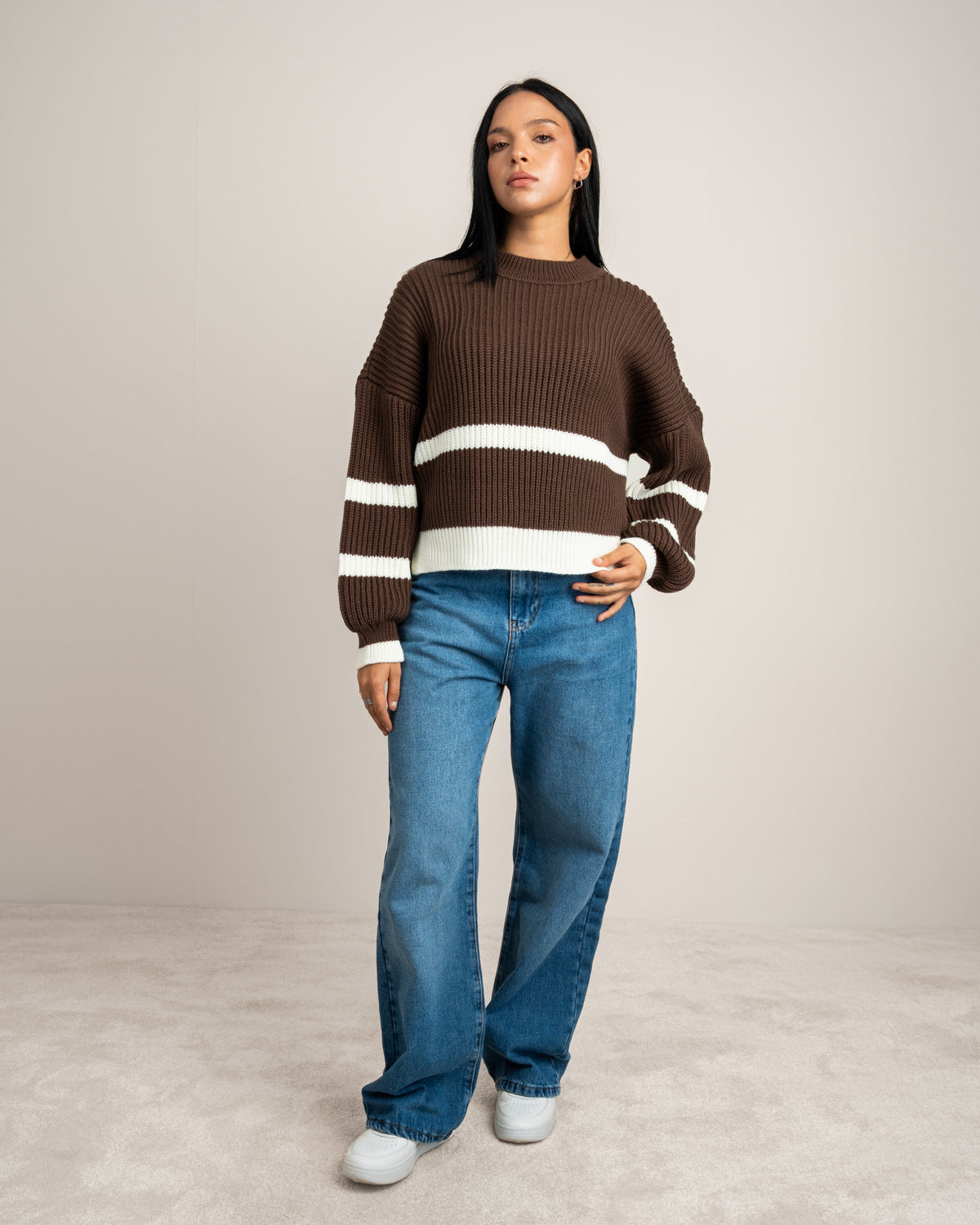 Knitwear Pullover With Contrast - Waist Stripe