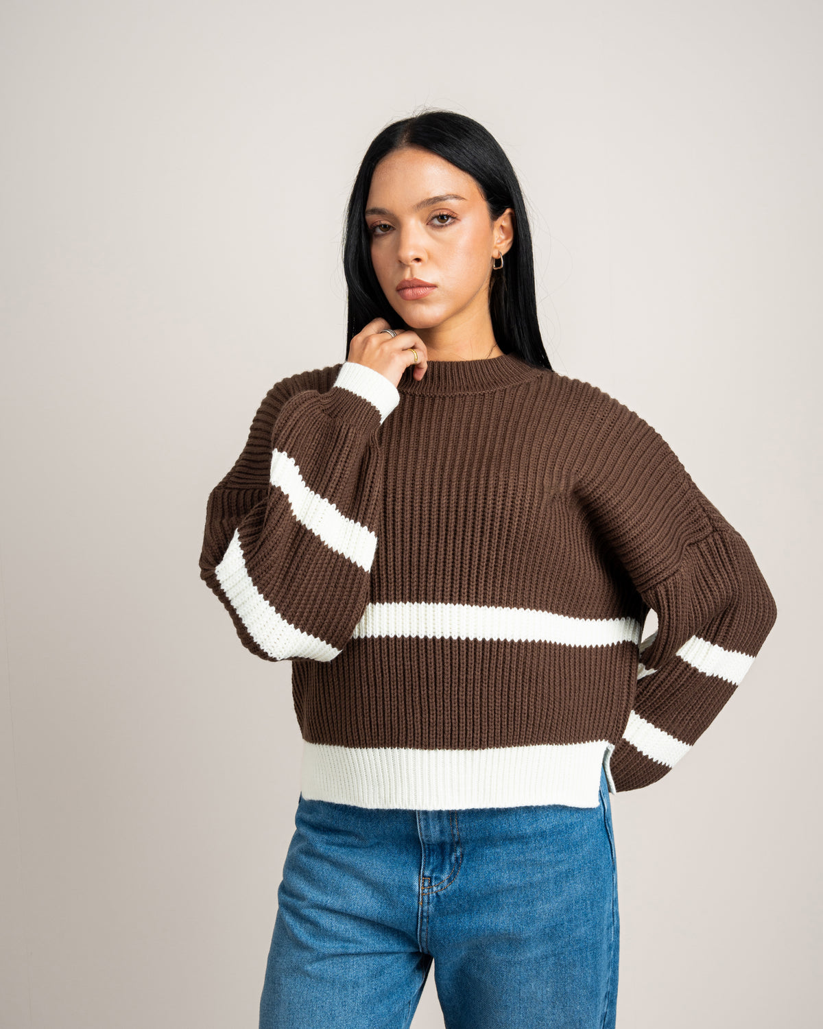 Knitwear Pullover With Contrast - Waist Stripe