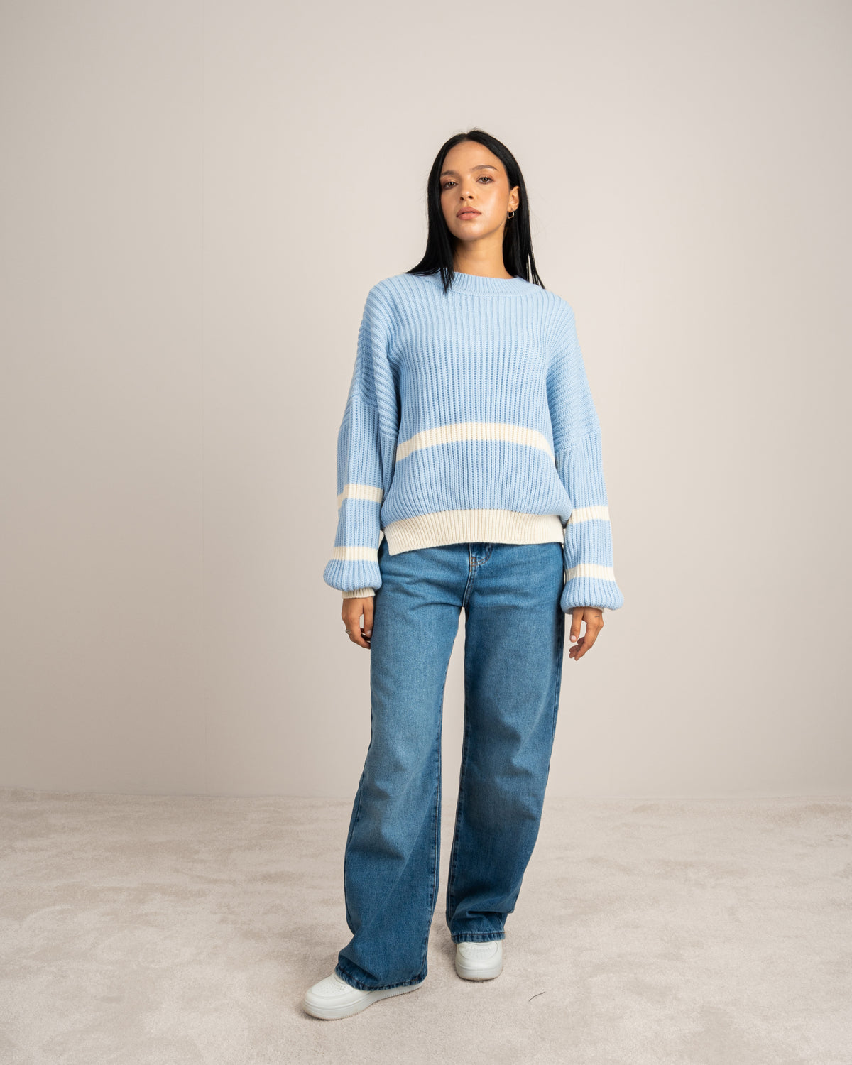 Knitwear Pullover With Contrast - Waist Stripe