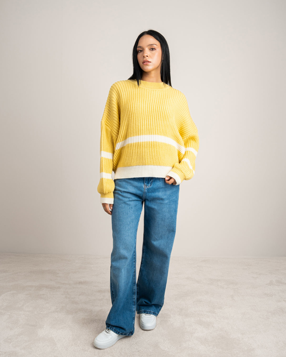 Knitwear Pullover With Contrast - Waist Stripe