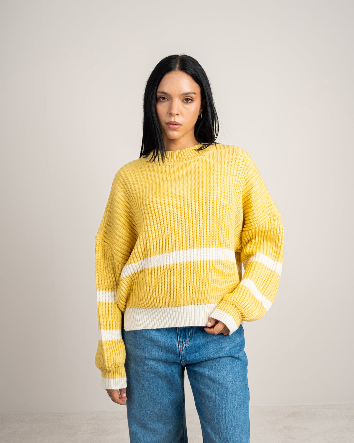 Knitwear Pullover With Contrast - Waist Stripe