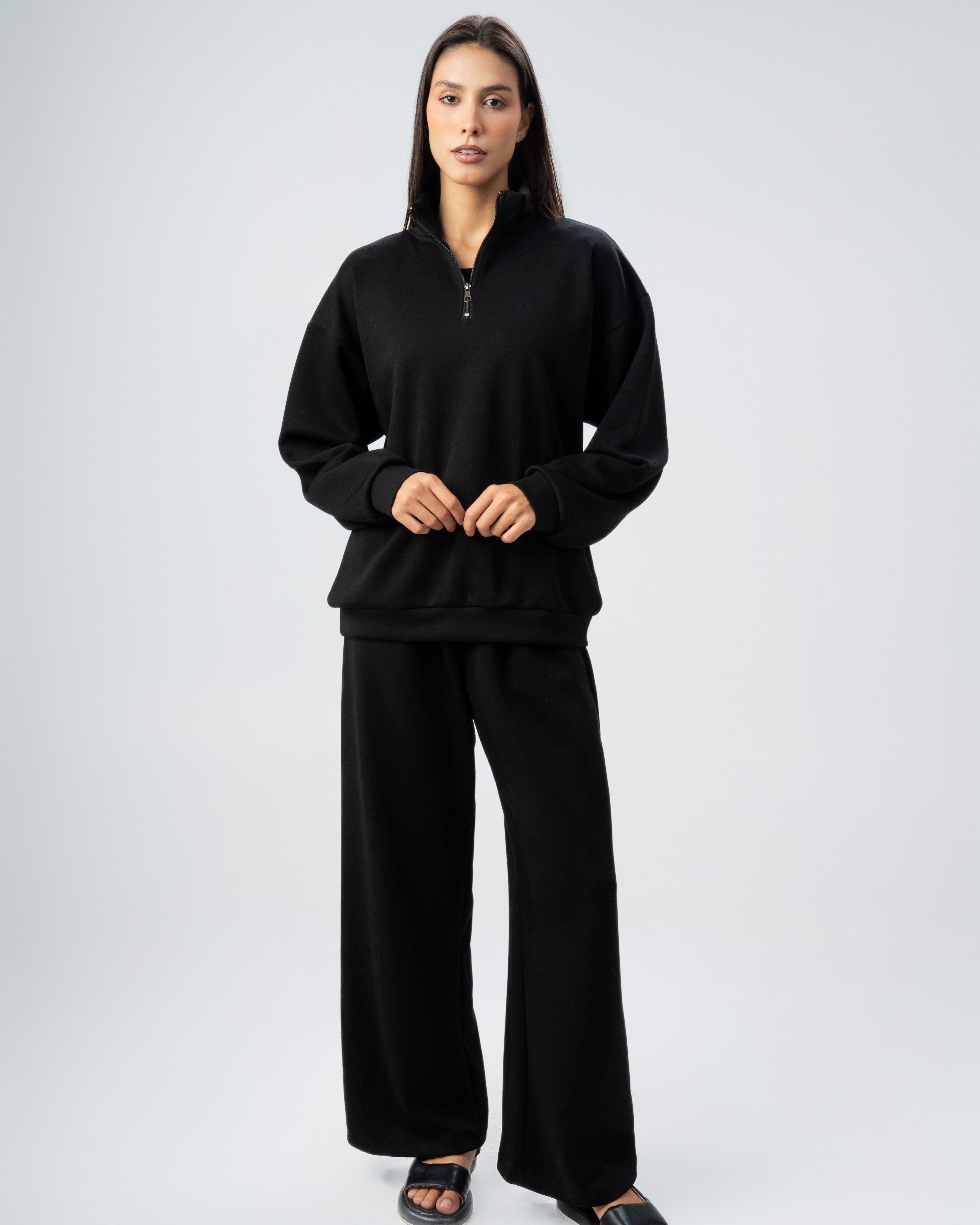 Plain Zip Neck Sweatshirt