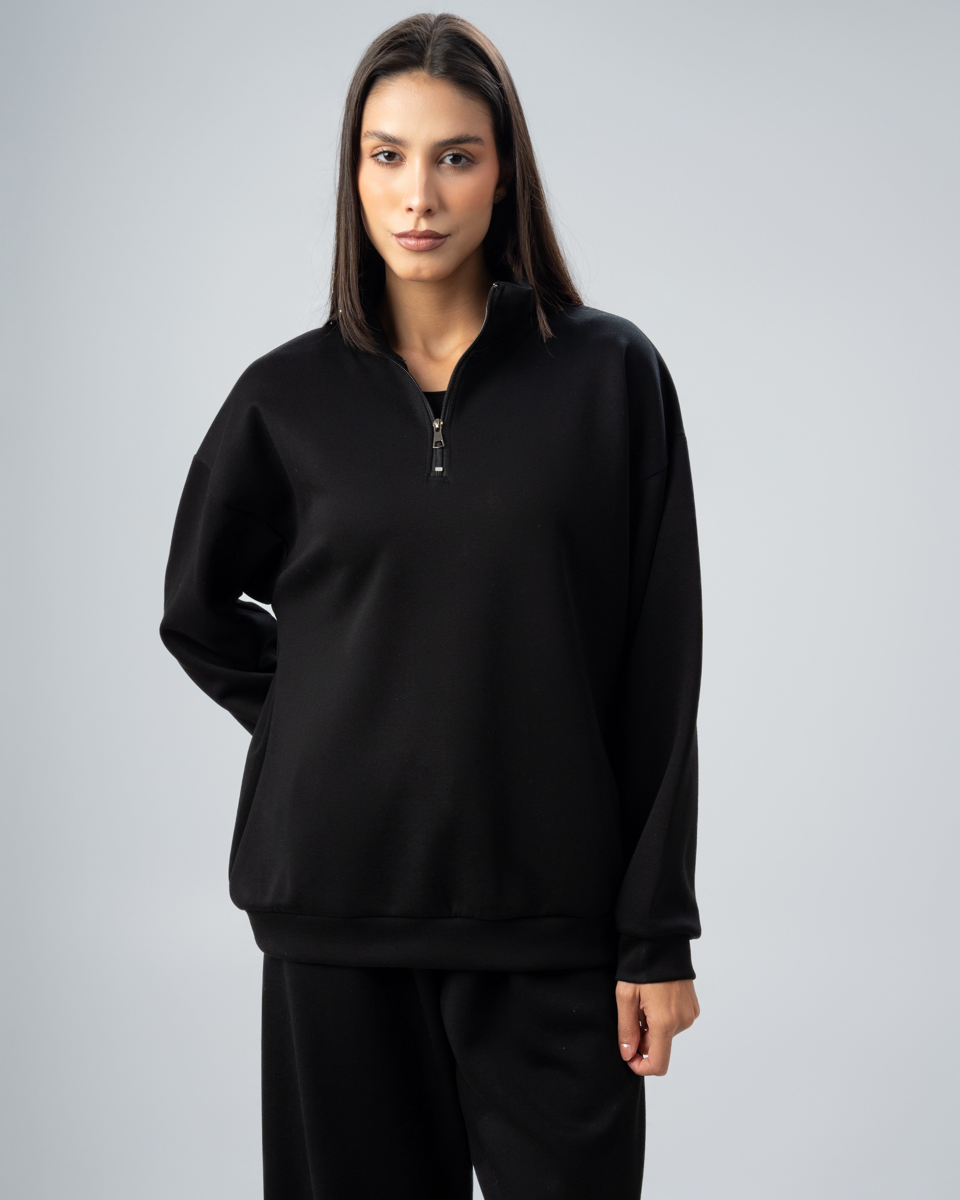 Plain Zip Neck Sweatshirt