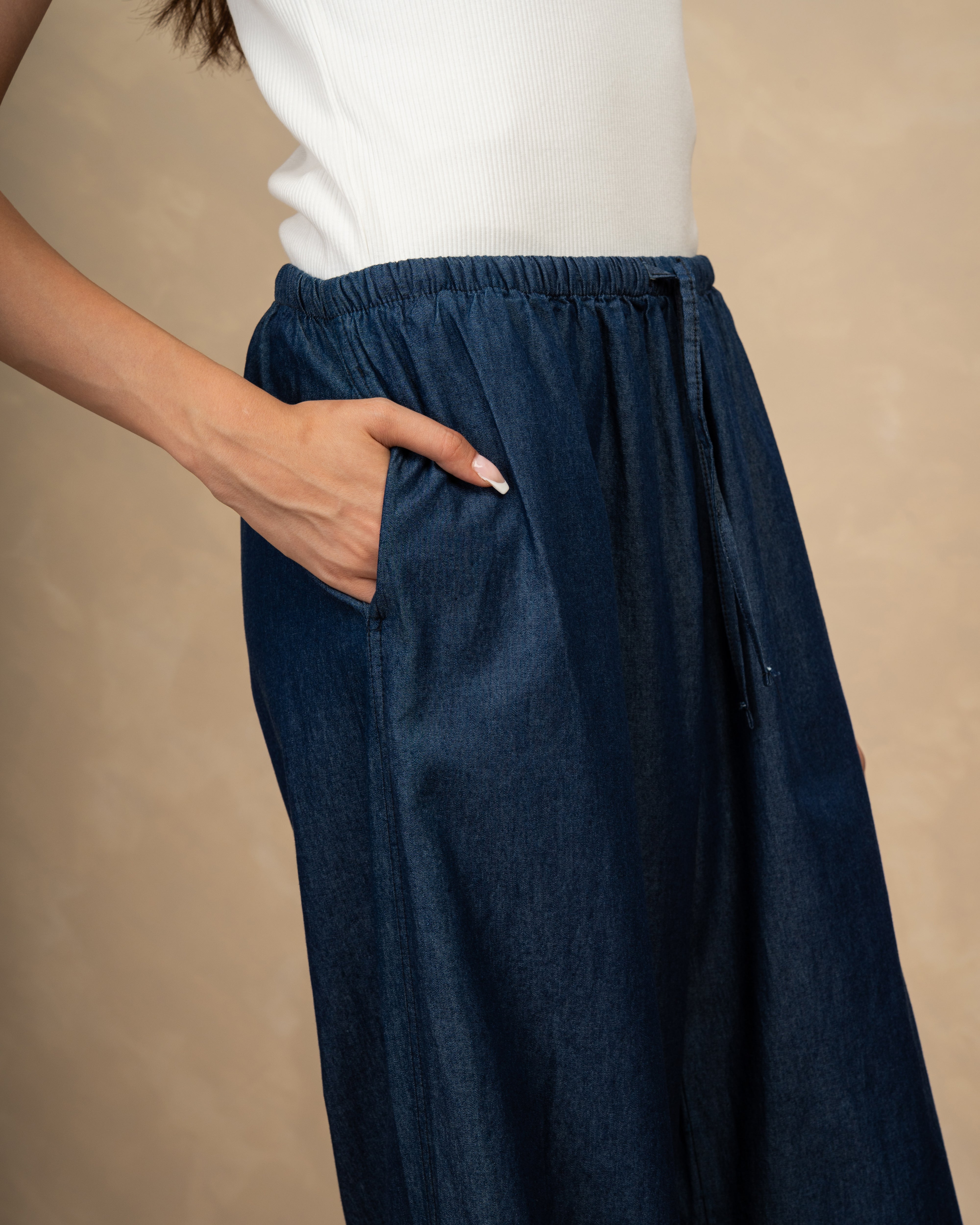 Denim Trouser With Drawstring And Turn-Up Hem