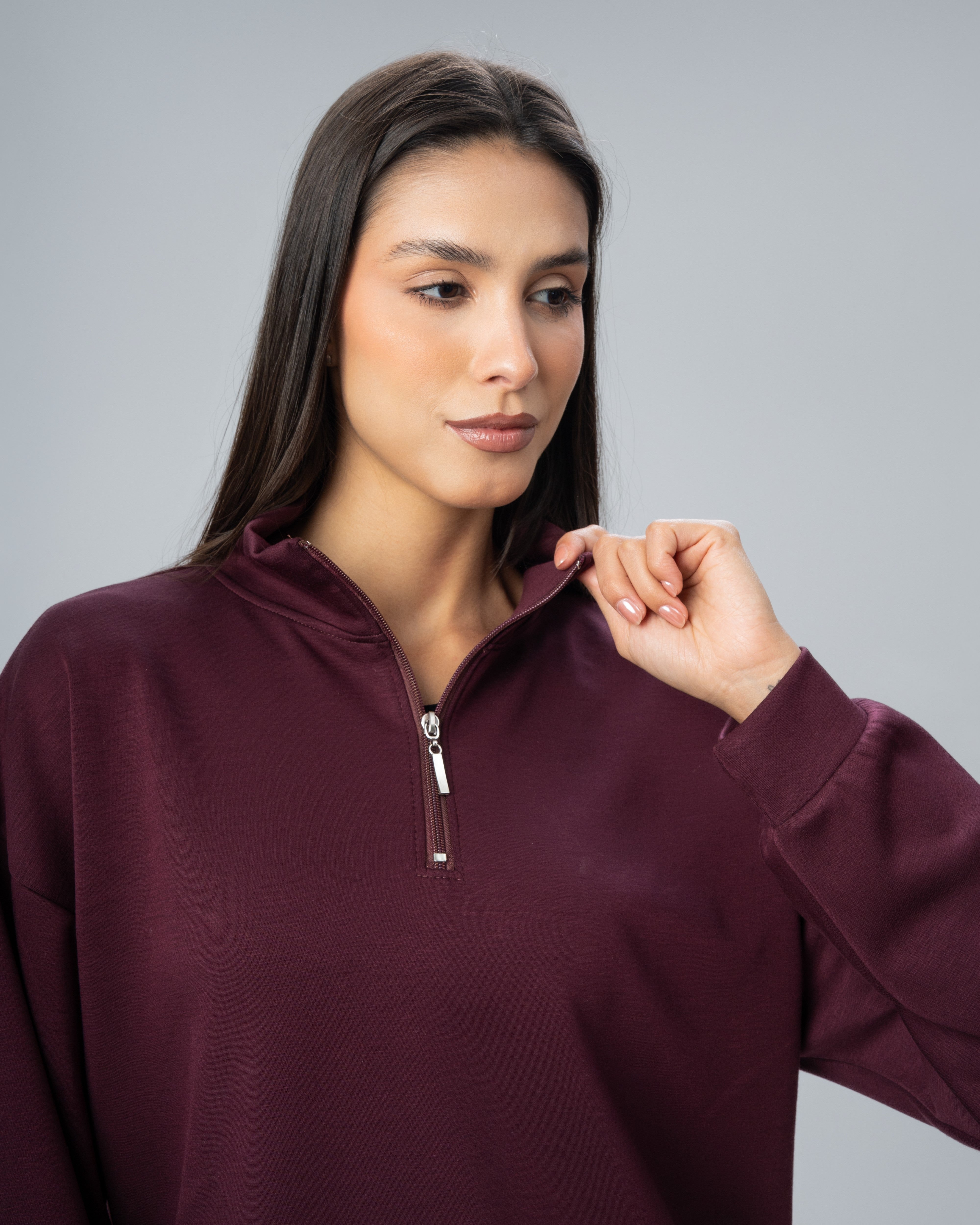 Plain Zip Neck Sweatshirt