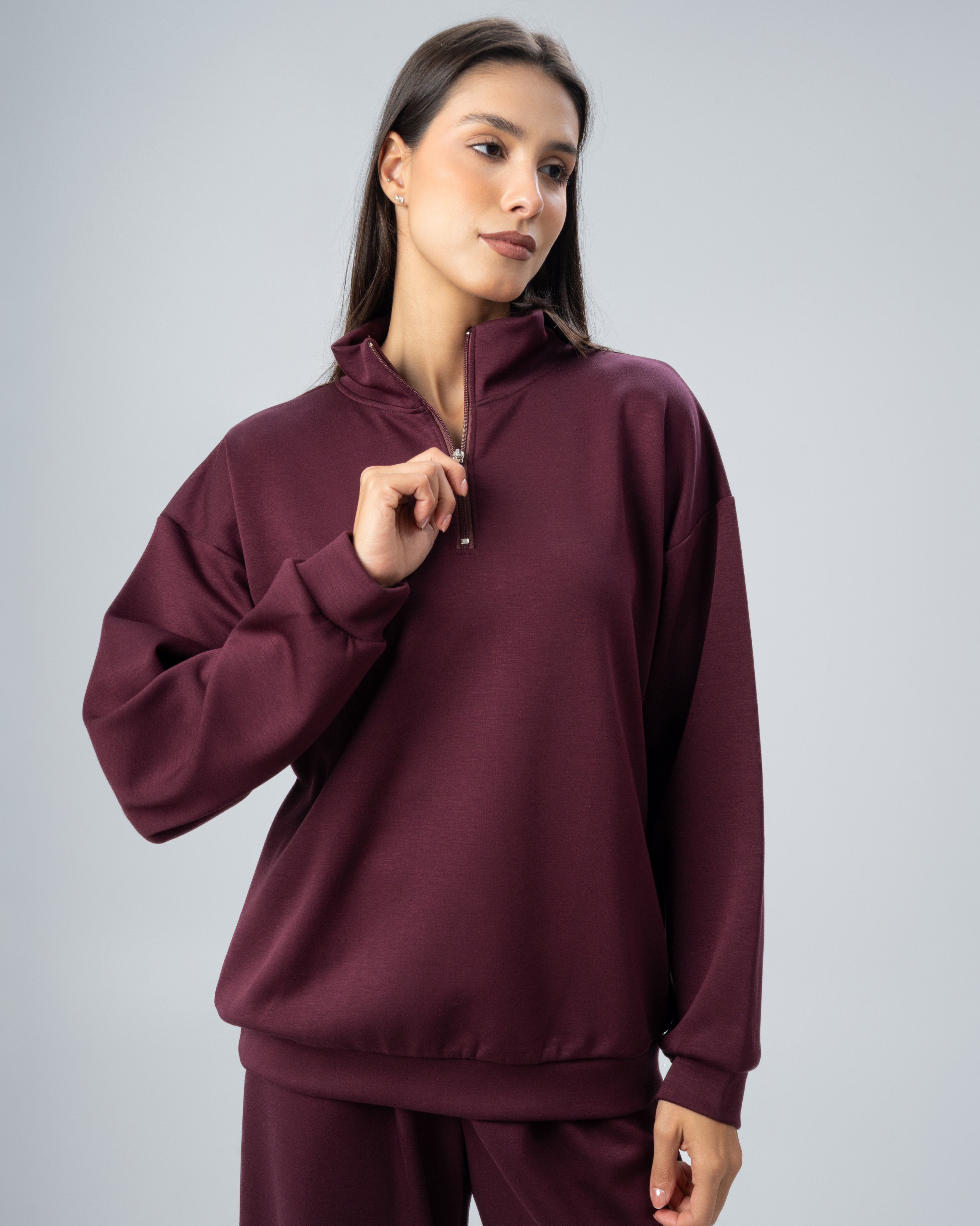 Plain Zip Neck Sweatshirt