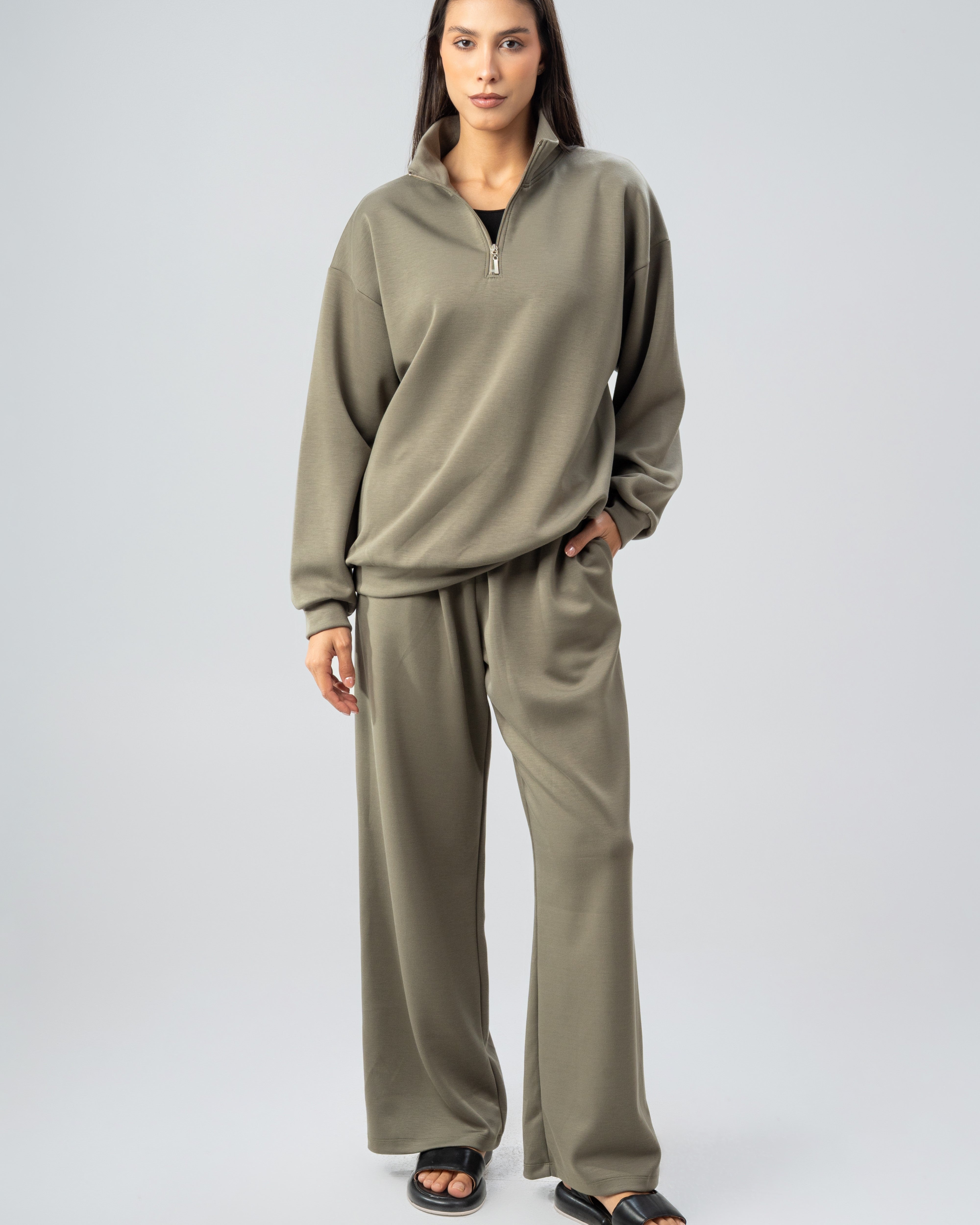Plain Zip Neck Sweatshirt