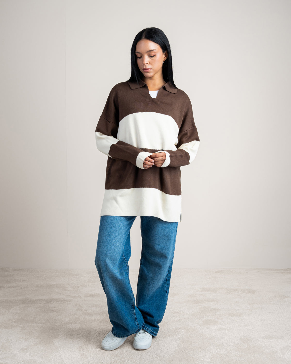 Oversized Knitwear Pullover - With Open Collar