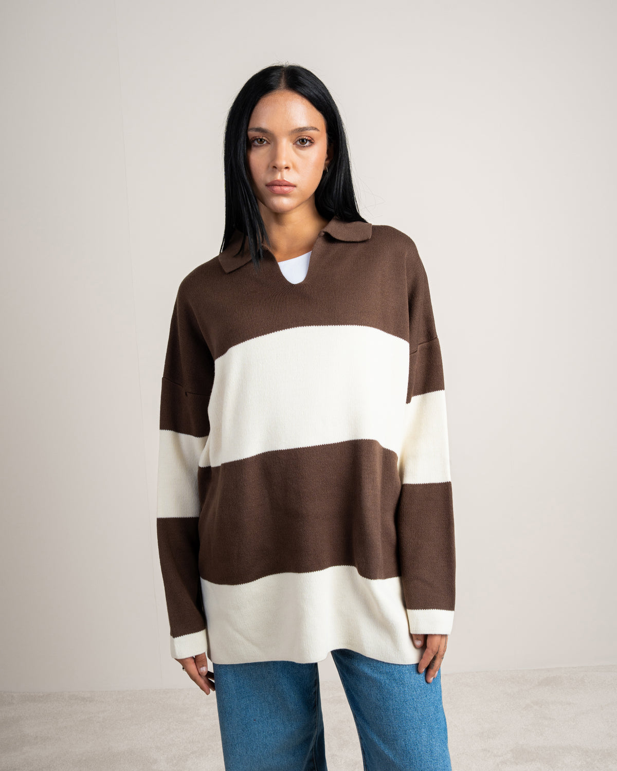 Oversized Knitwear Pullover - With Open Collar