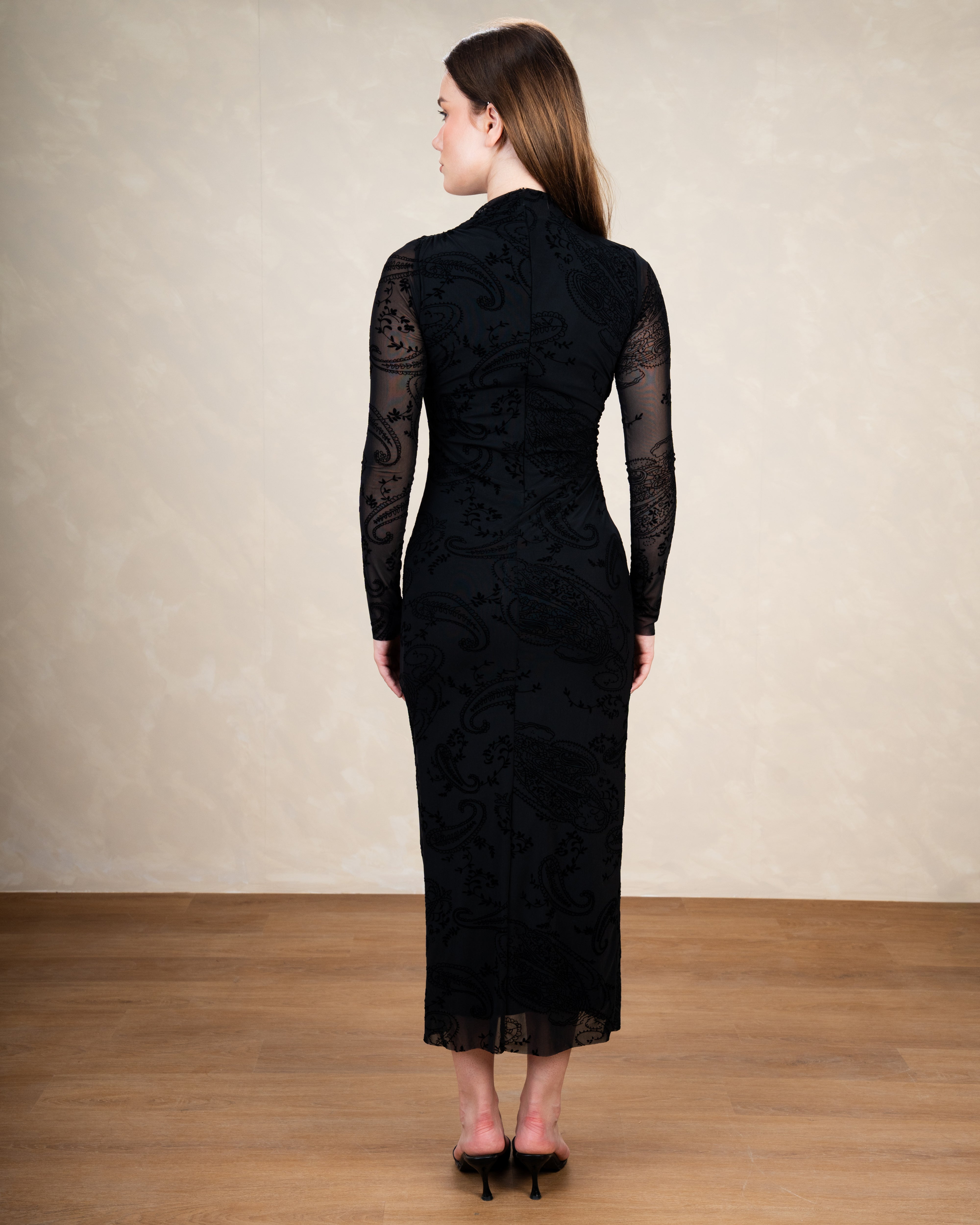 Plain Dress With Floral Print Sleeves