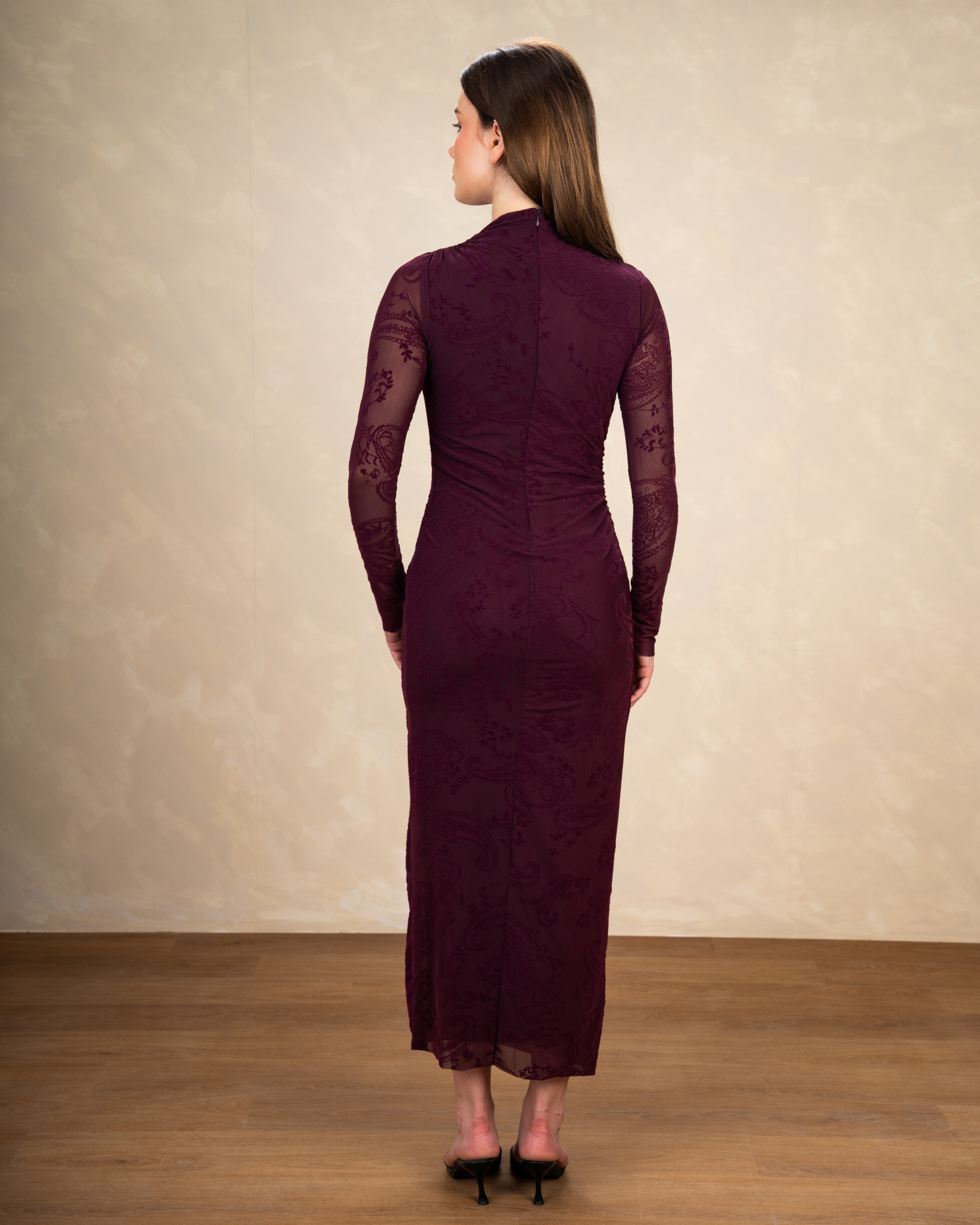 Plain Dress With Floral Print Sleeves