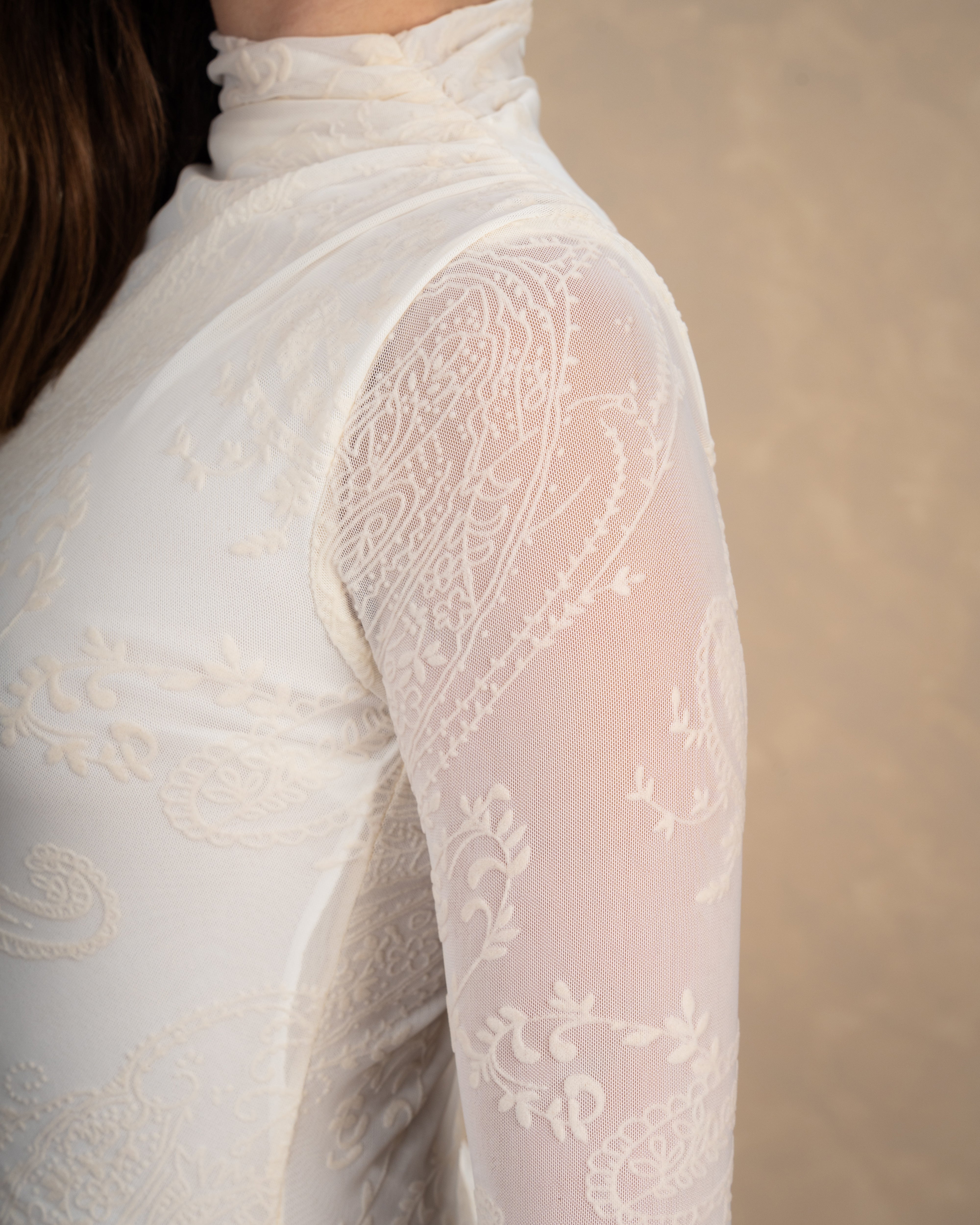 Plain Dress With Floral Print Sleeves