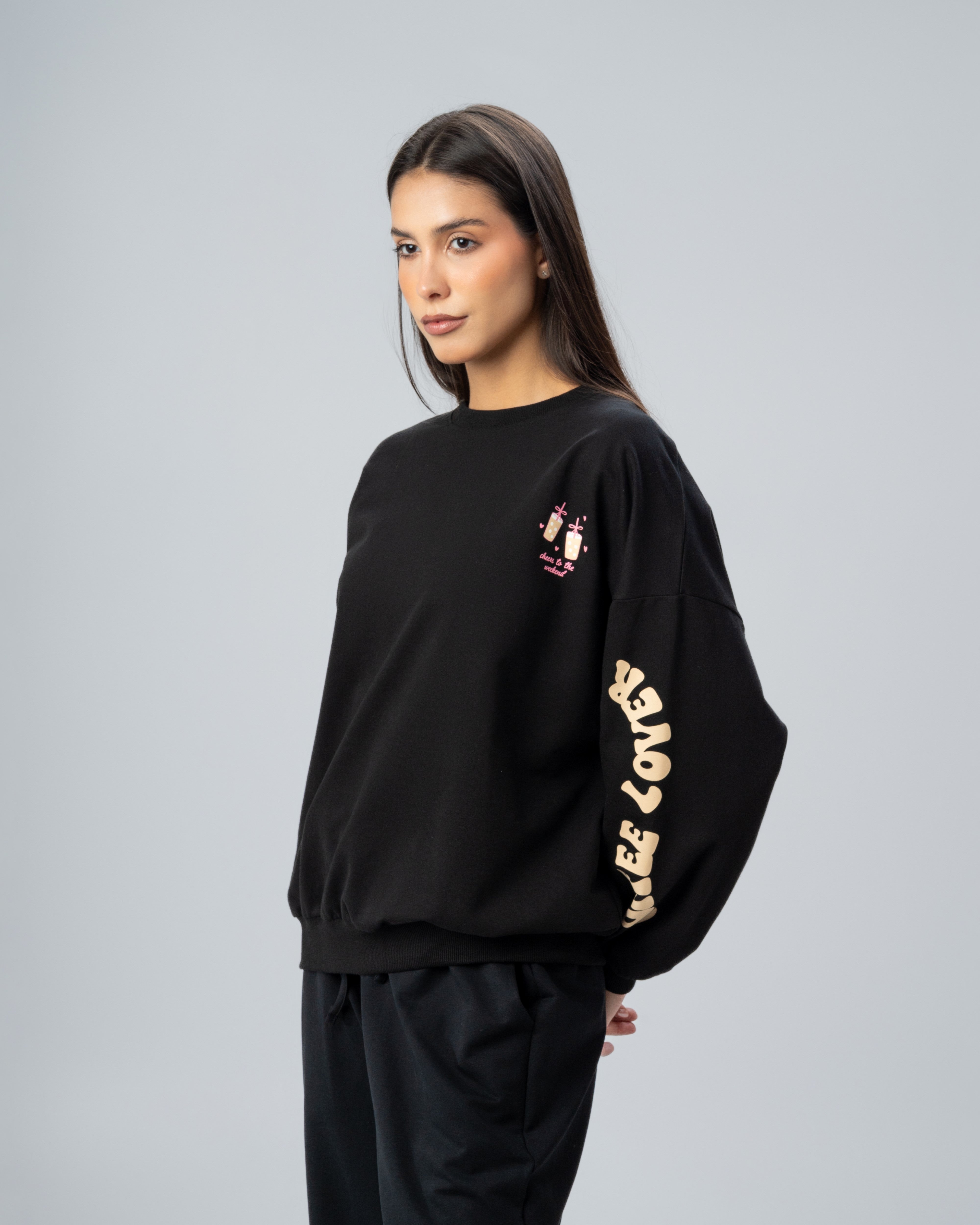 Sleeve And Back Print Sweatshirt