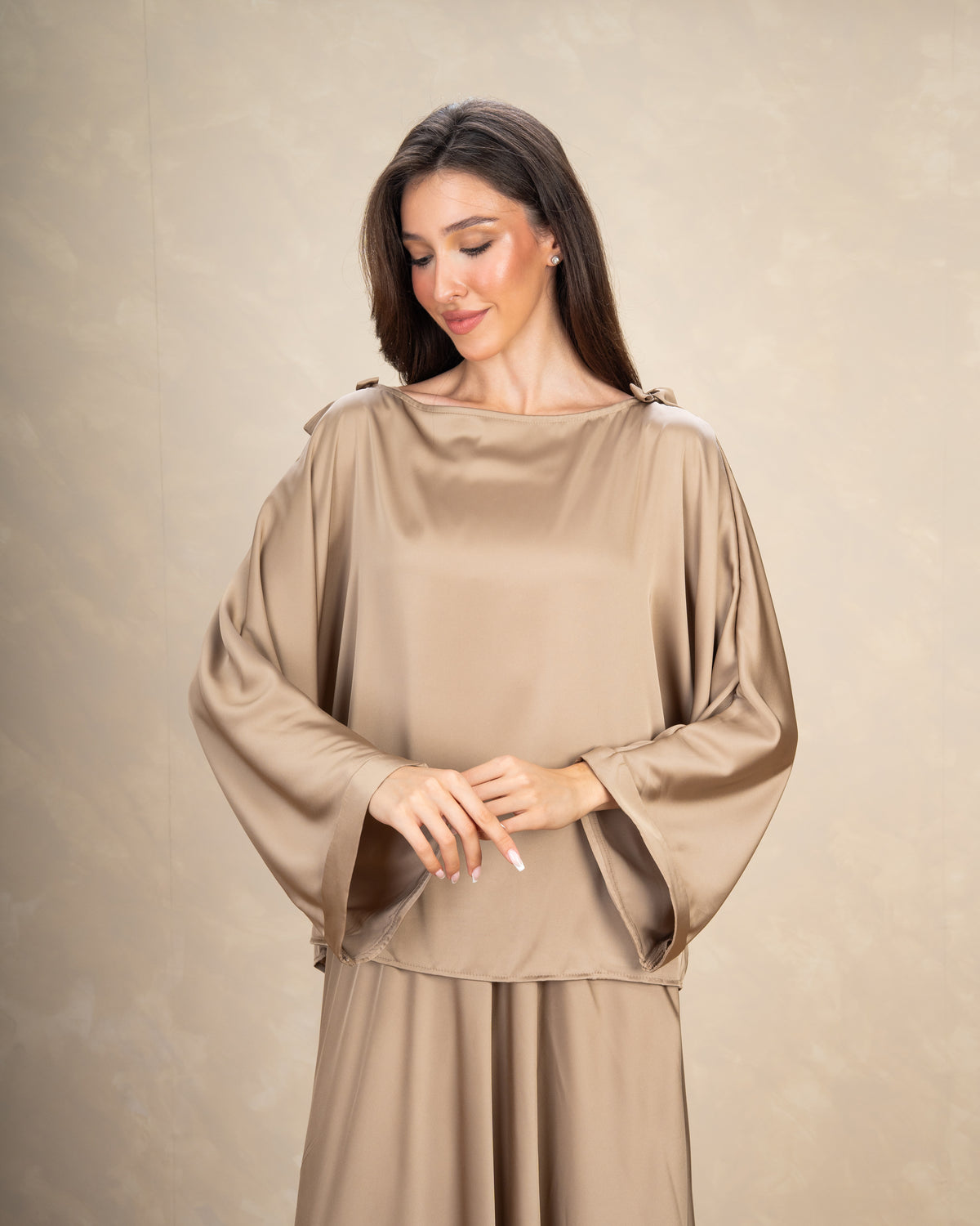 Satin Blouse With Bow Shoulders