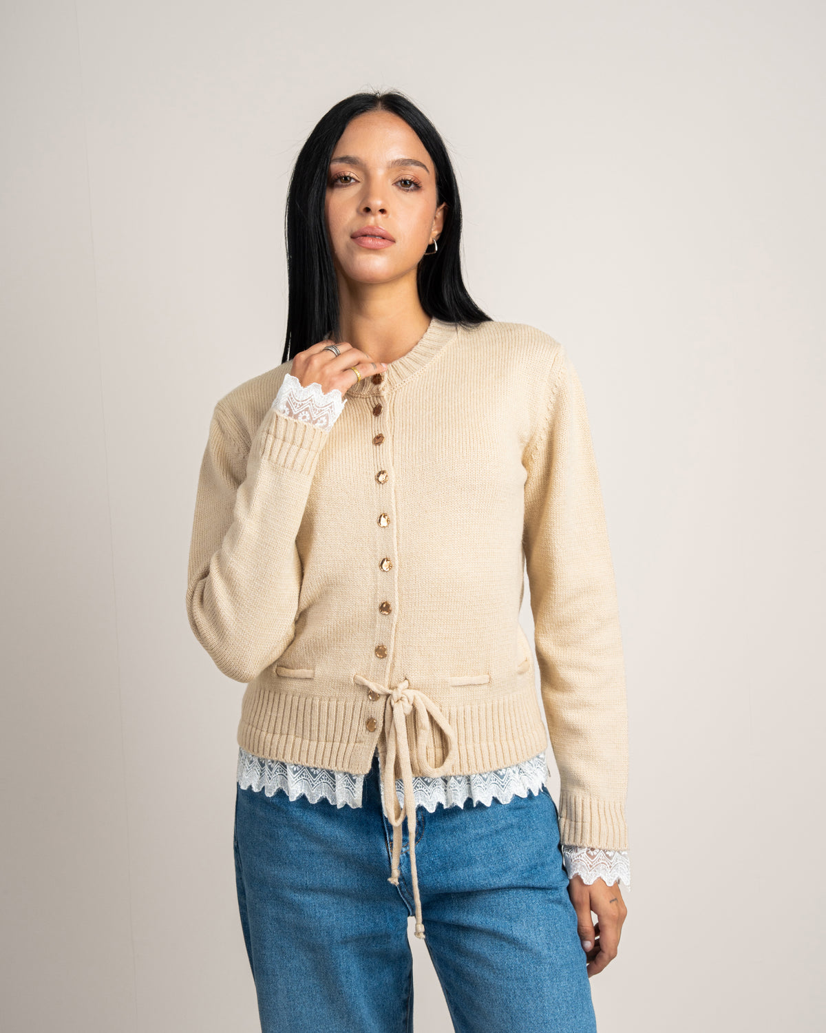 Knitwear Cardigan - With Lace Sleeves