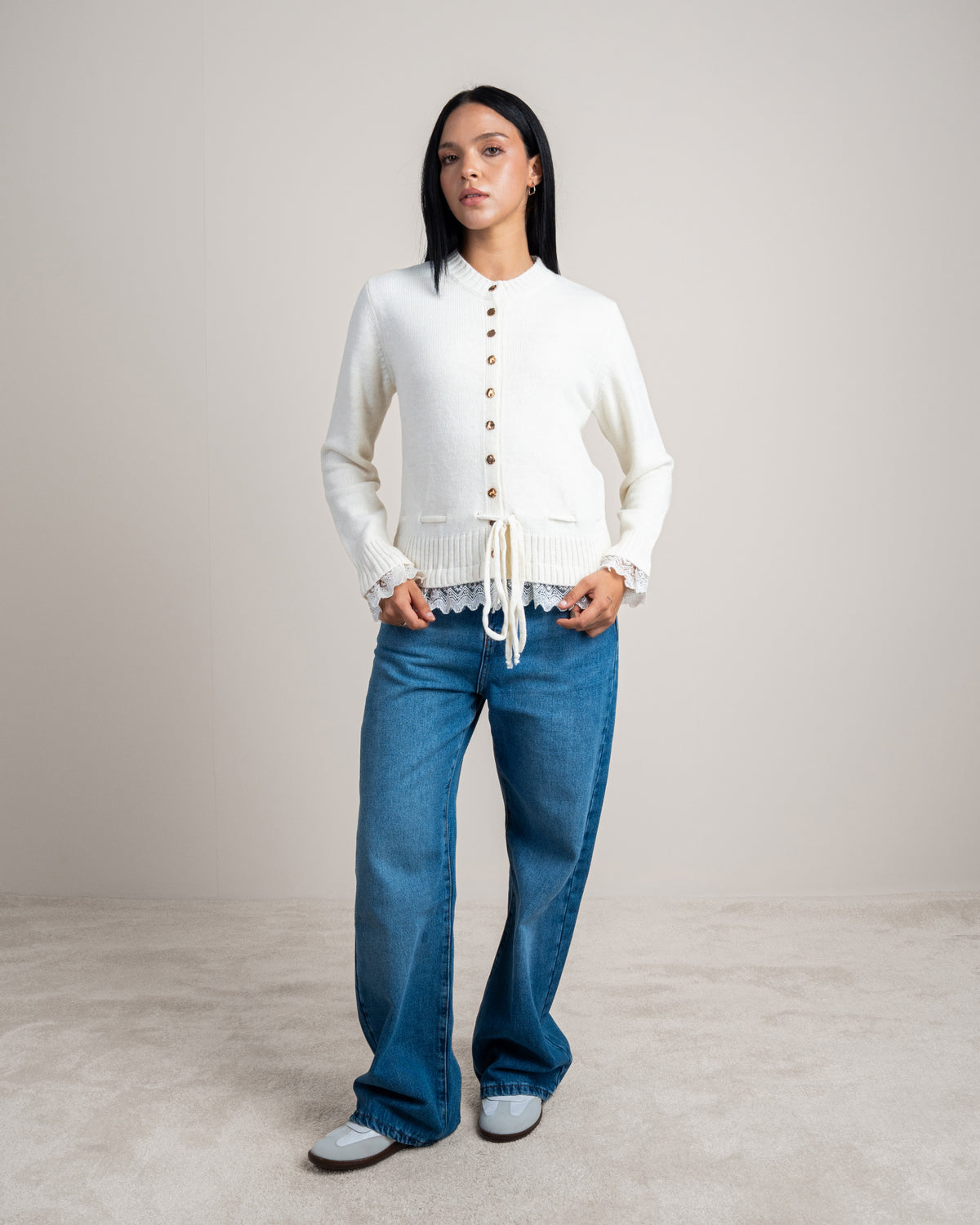 Knitwear Cardigan - With Lace Sleeves