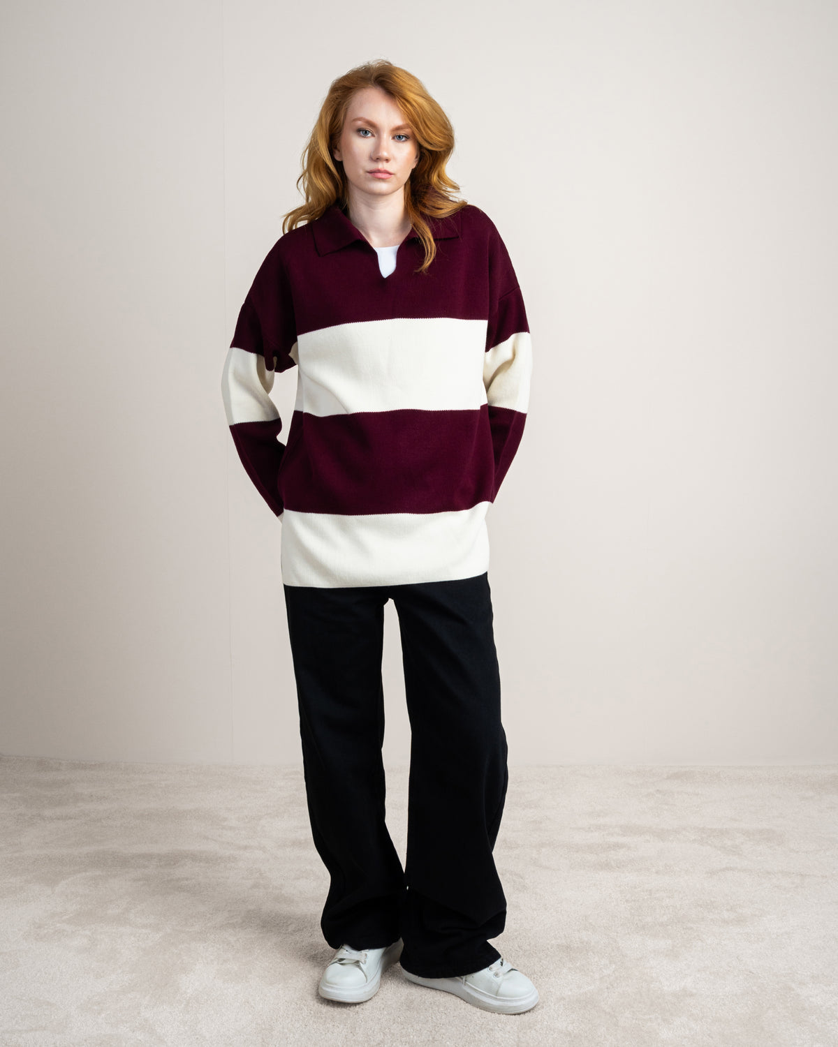 Oversized Knitwear Pullover - With Open Collar
