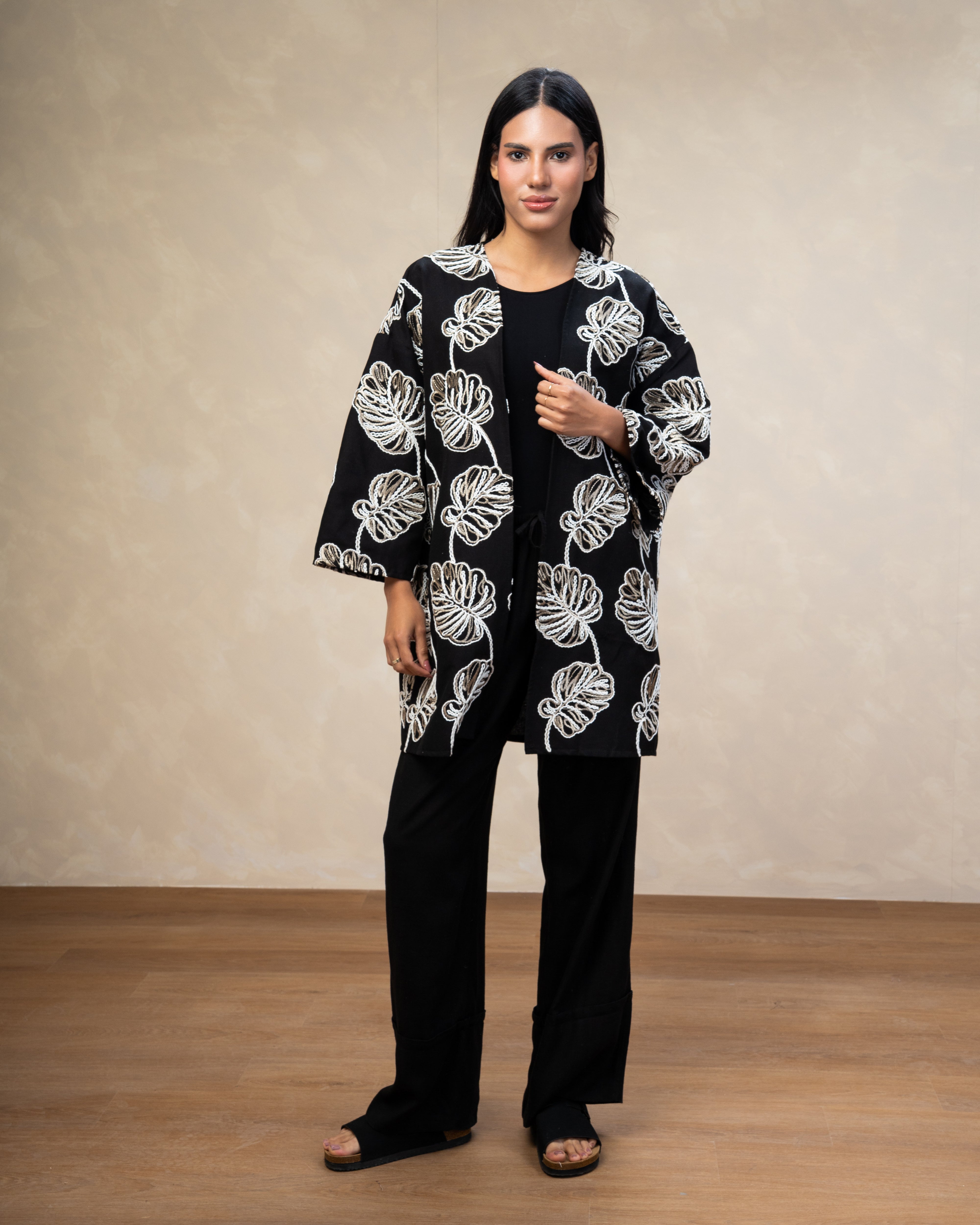 Leaf Embroidered Kimono