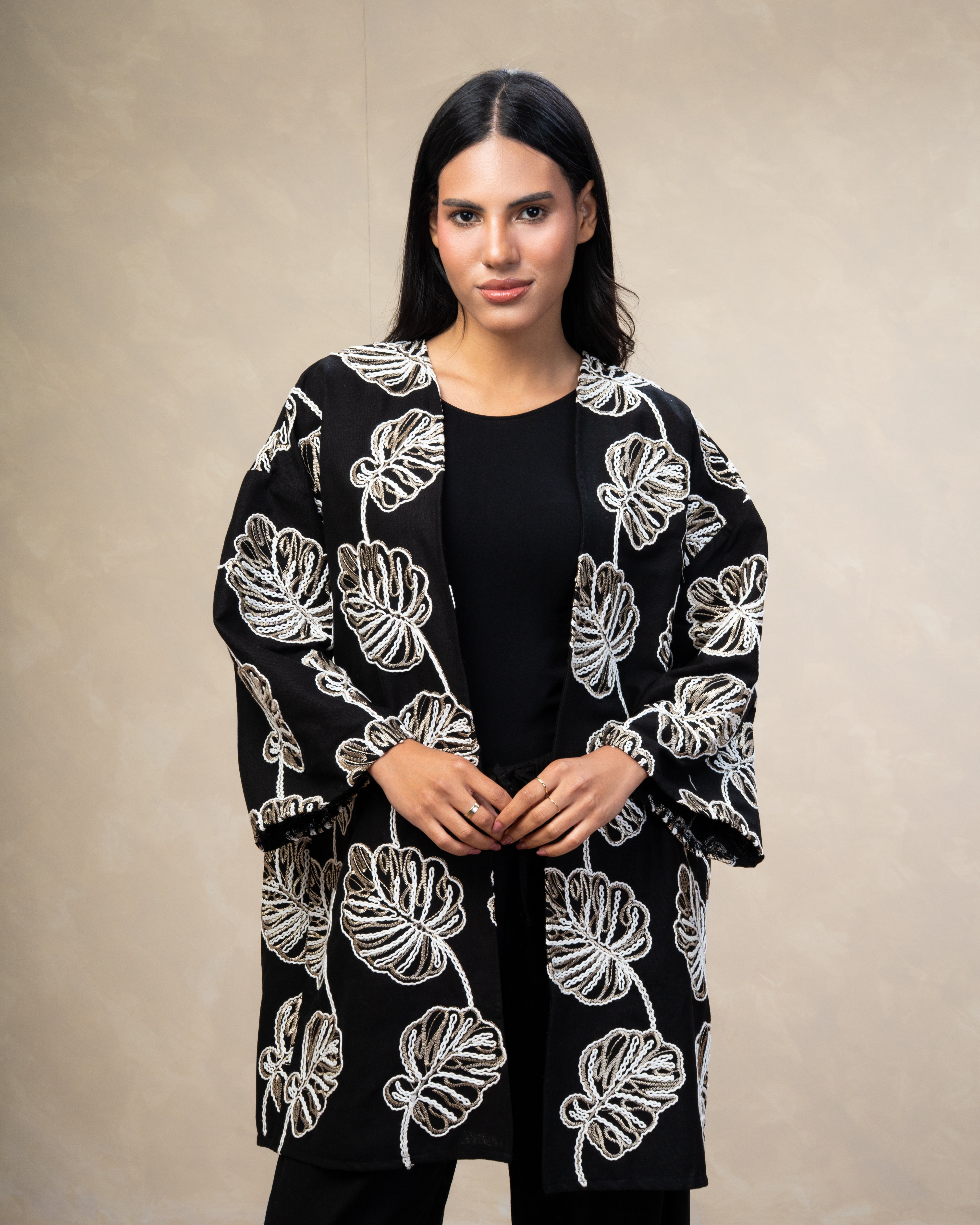 Leaf Embroidered Kimono