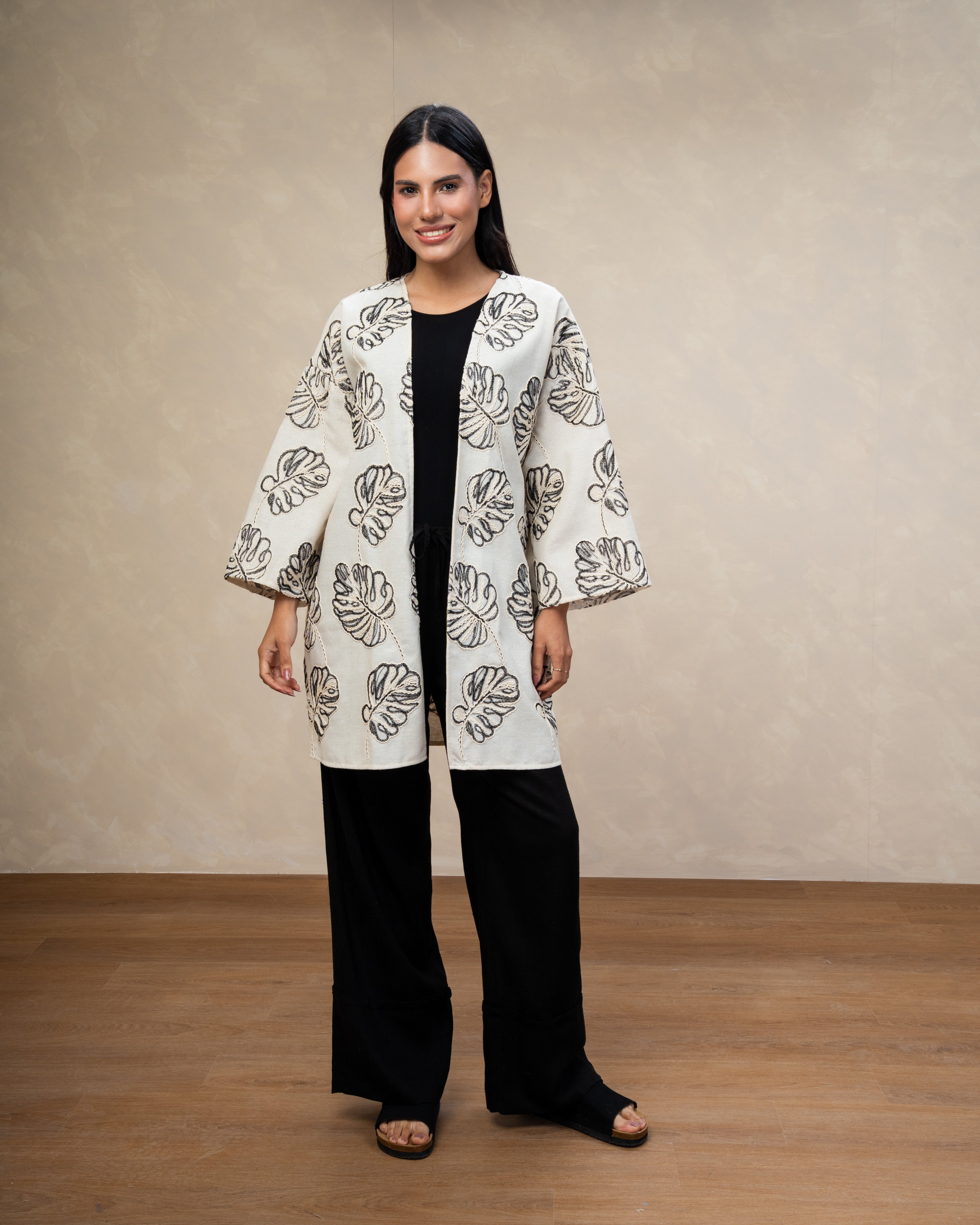 Leaf Embroidered Kimono