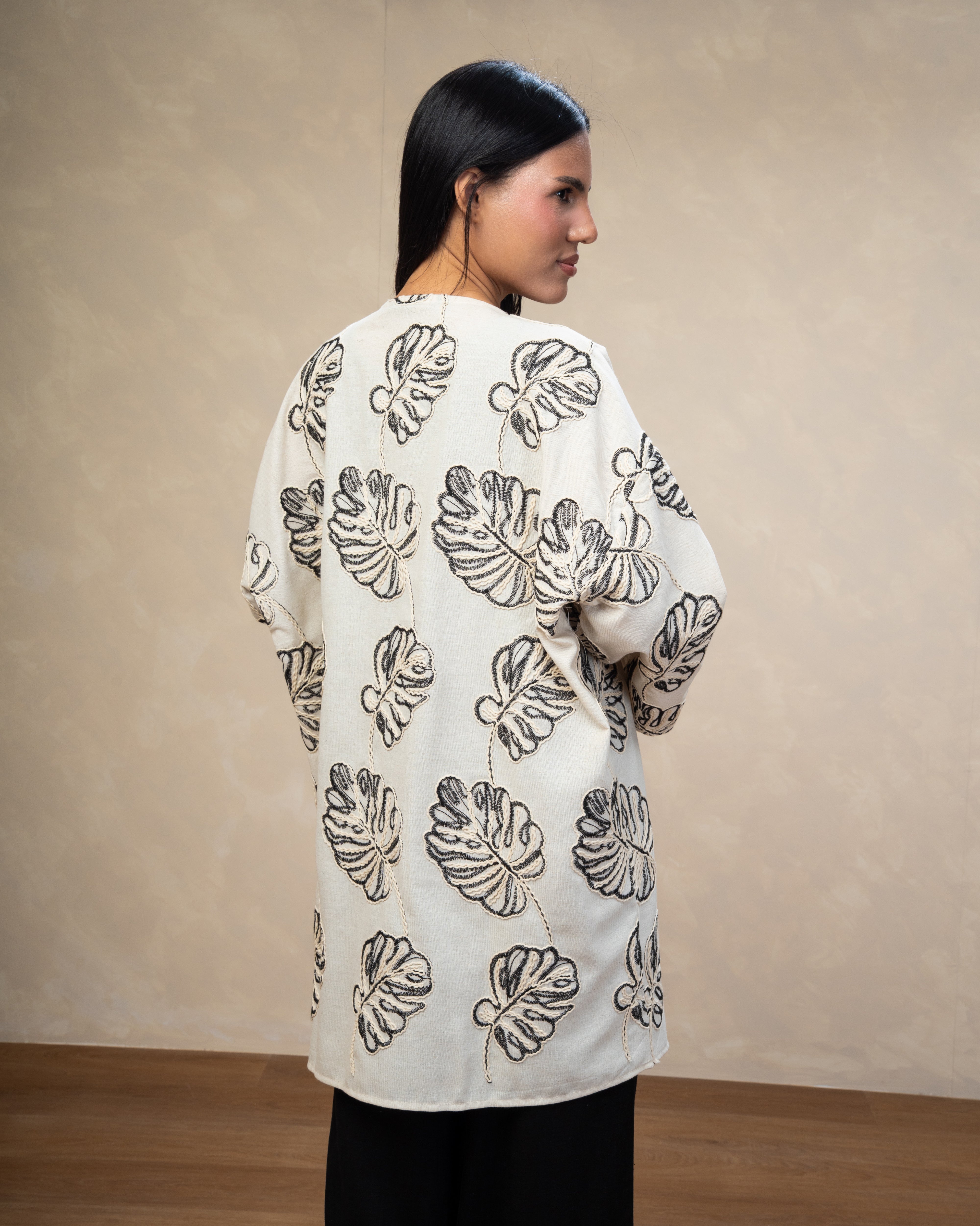 Leaf Embroidered Kimono