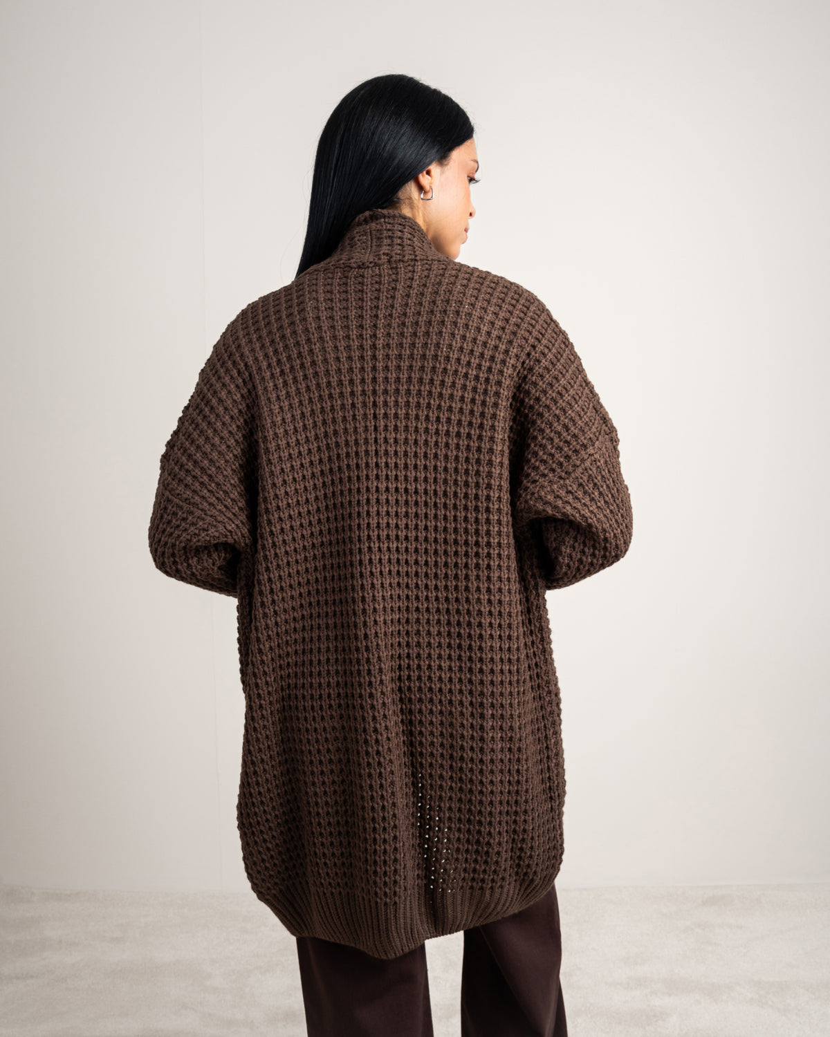 Plain Open Knitwear Cardigan With Pockets