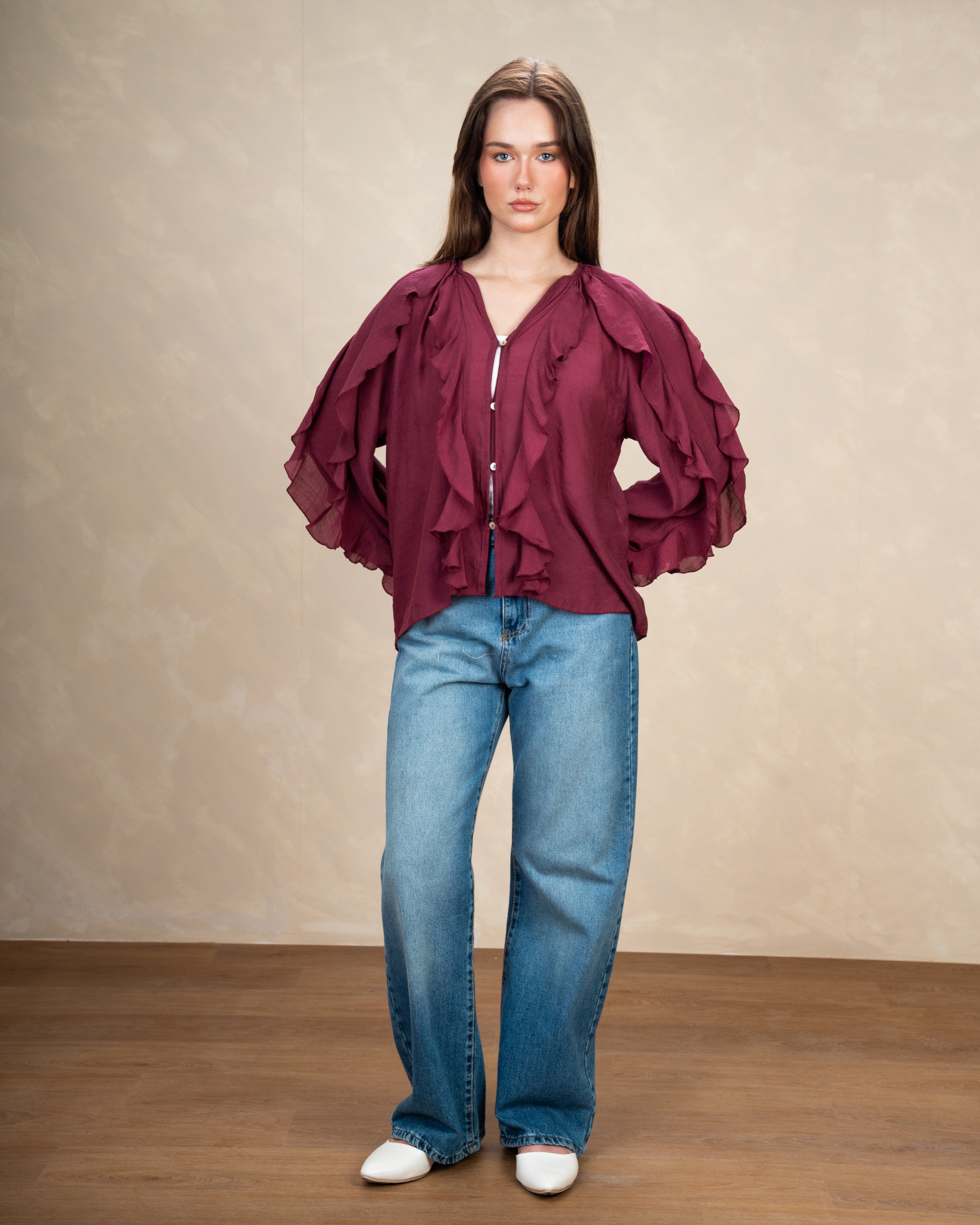 Plain Blouse With Three-Button Detail