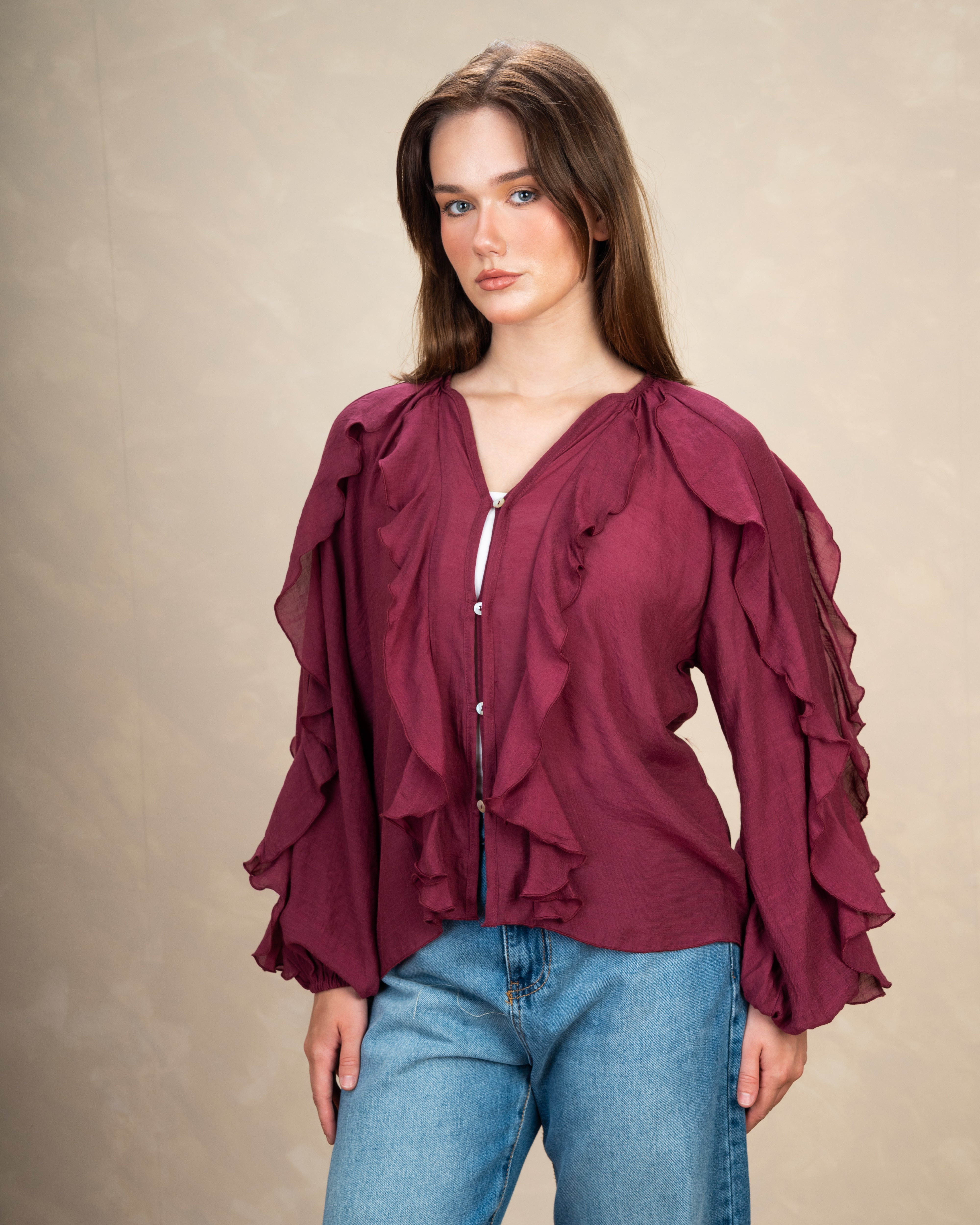 Plain Blouse With Three-Button Detail
