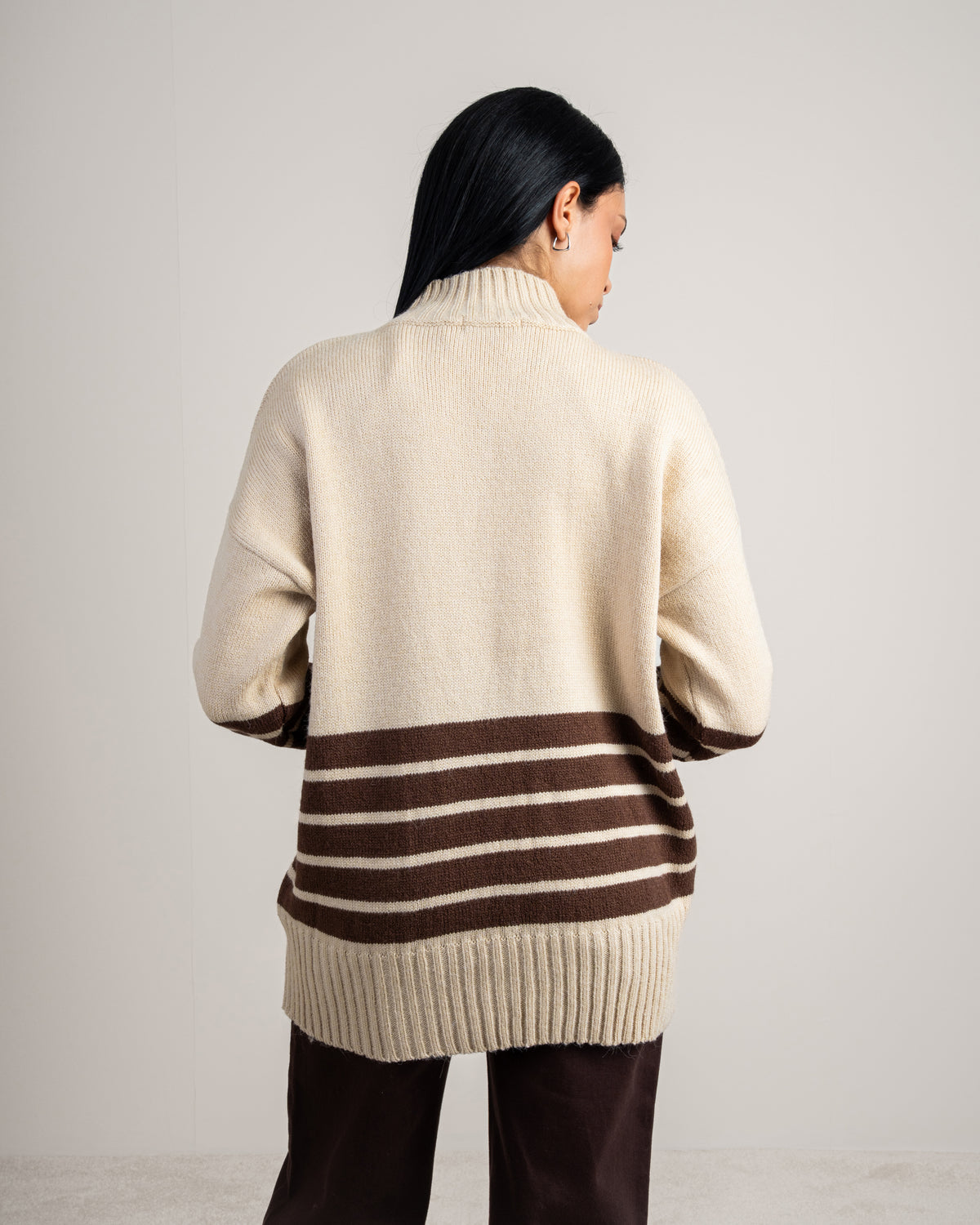 High Neck Knitwear Pullover - With Striped Details