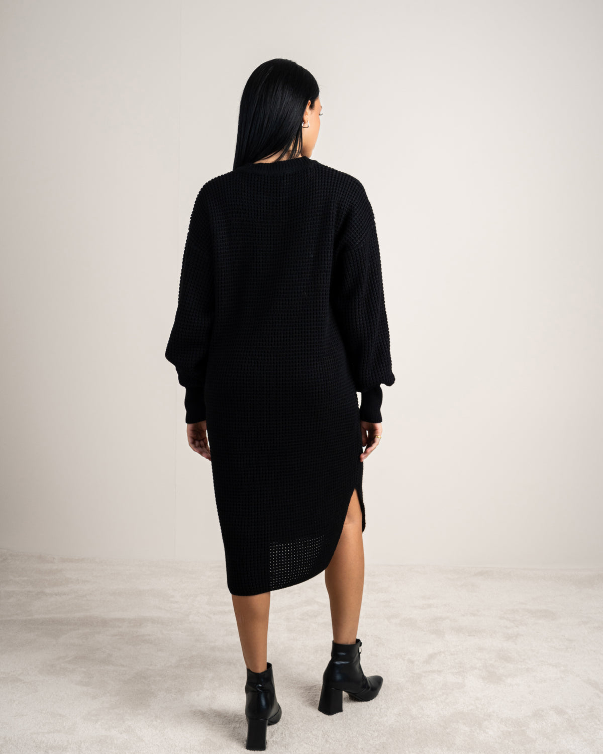 Plain Knitwear Dress - With Side Slits
